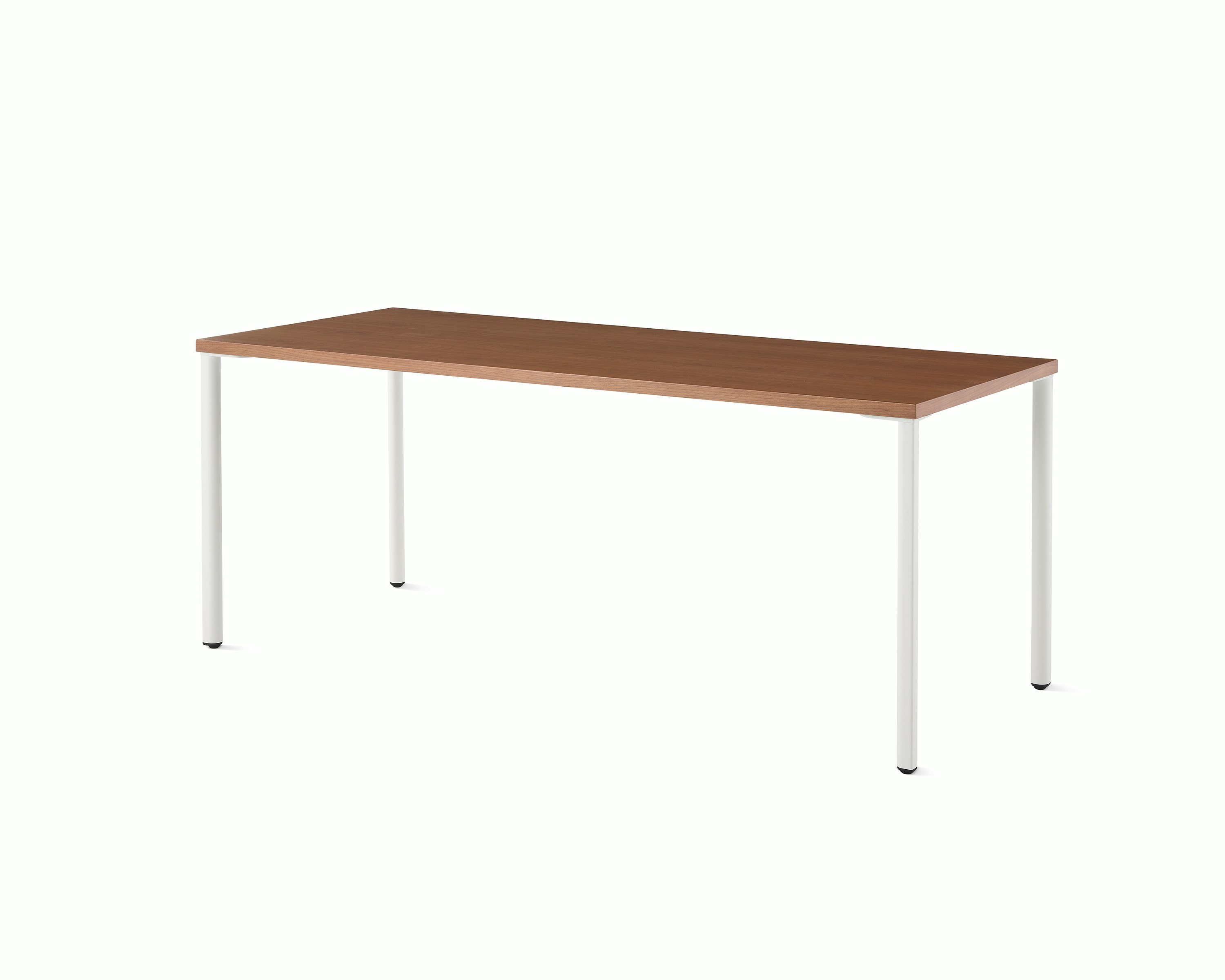 OE1 Rectangular Table with dark brown surface and white legs viewed from an angle.