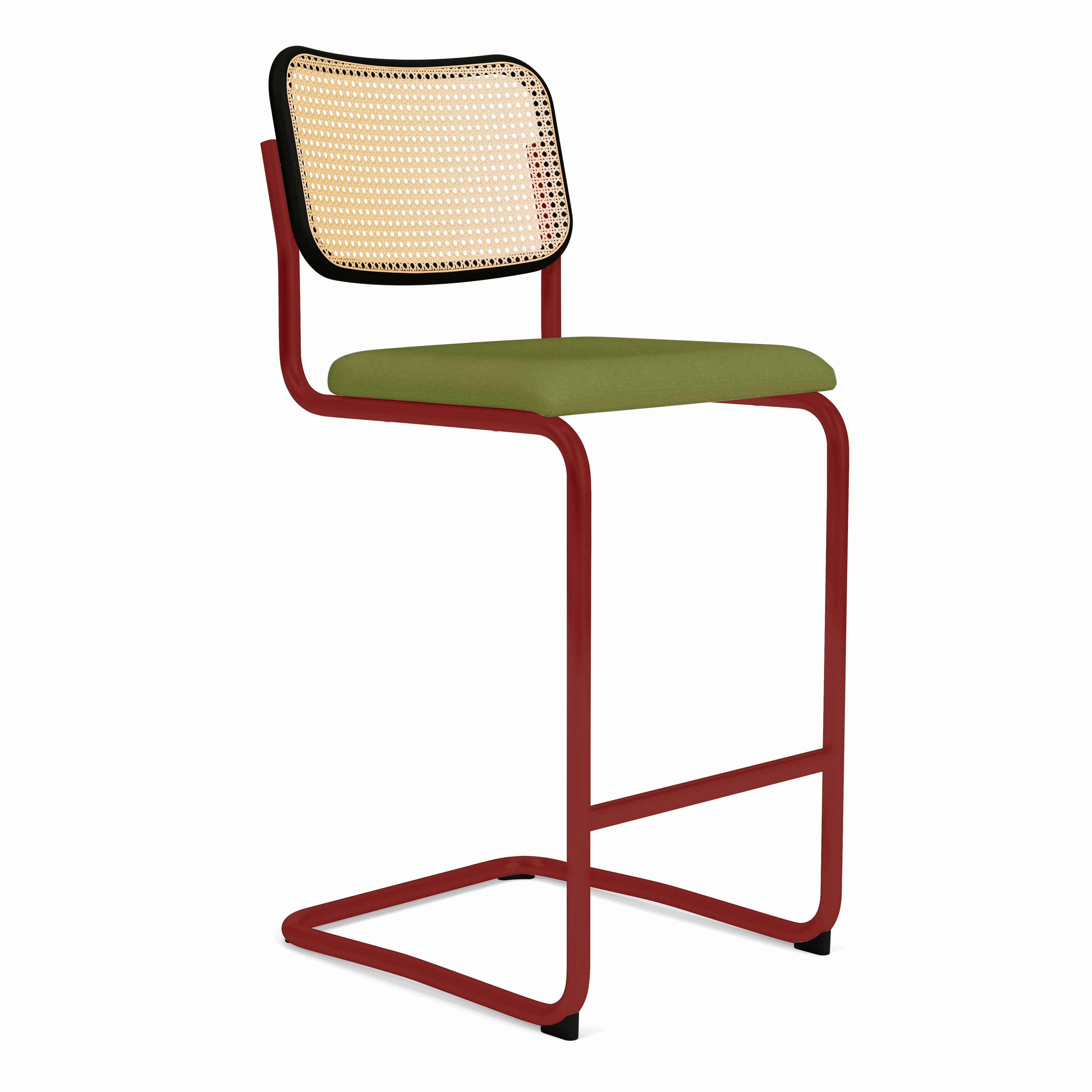 Cesca Upholstered Stool - Ebonized Beech ,  Bar Height ,  Seat Pad,  topos,  eucalyptus,  red frame