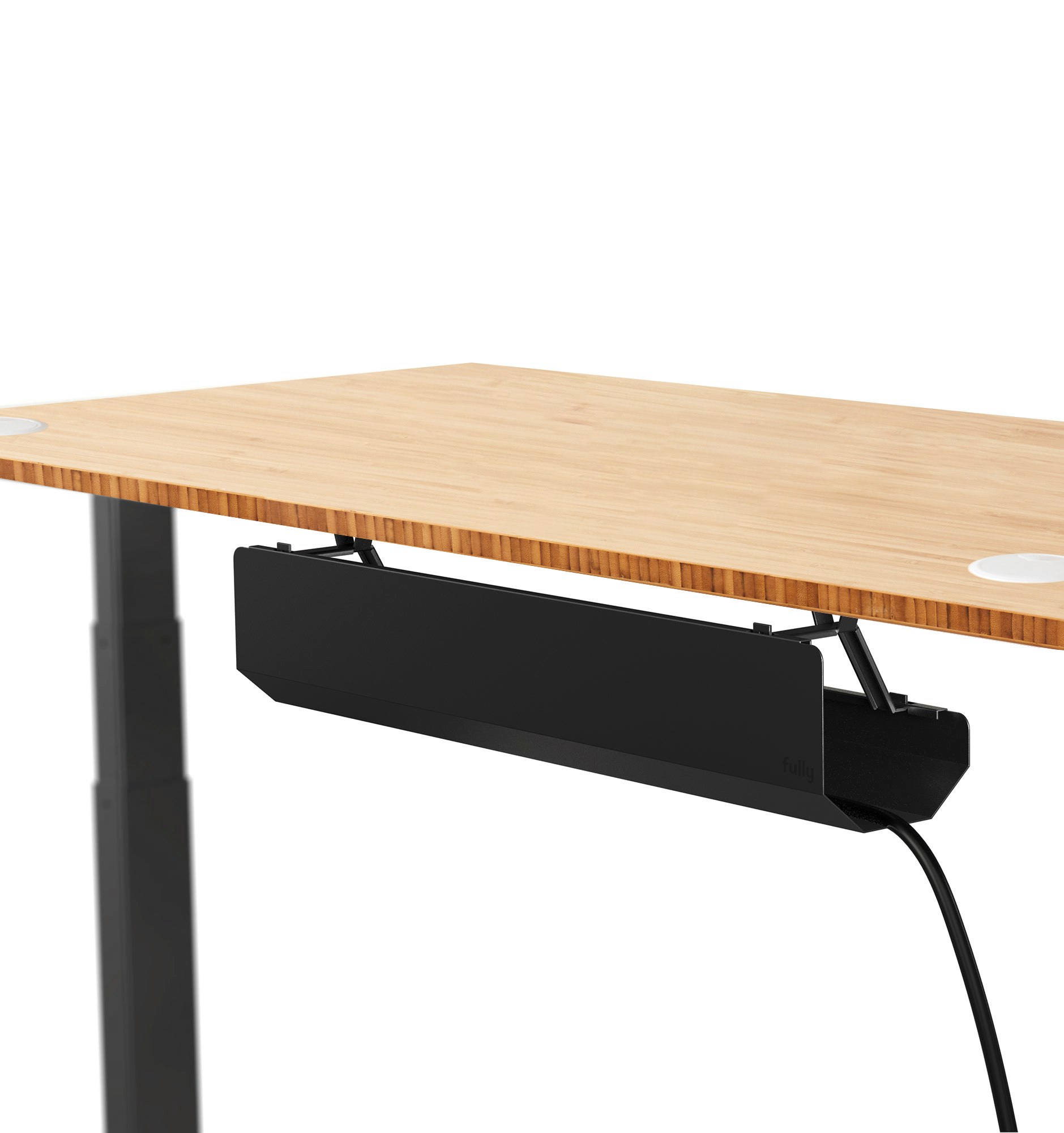 Fully Cable Management Tray, Black Tray and Bamboo Desk