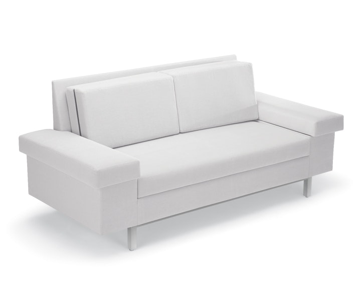 Nemschoff Sleepover Flop Sofa in white upholstery, viewed at and angle.