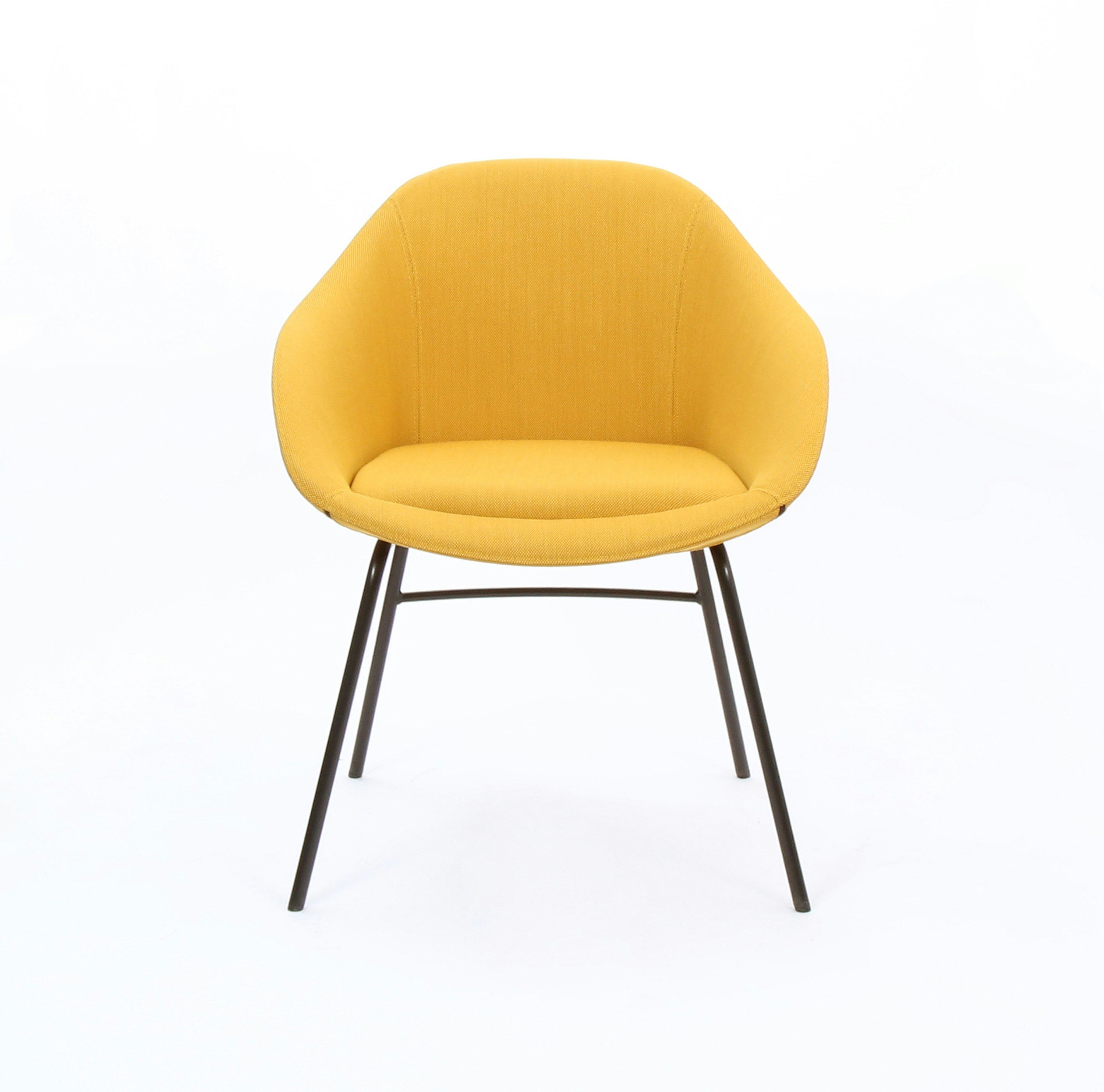 White sweep shot of yellow Always Side Chair with black 4 leg base.