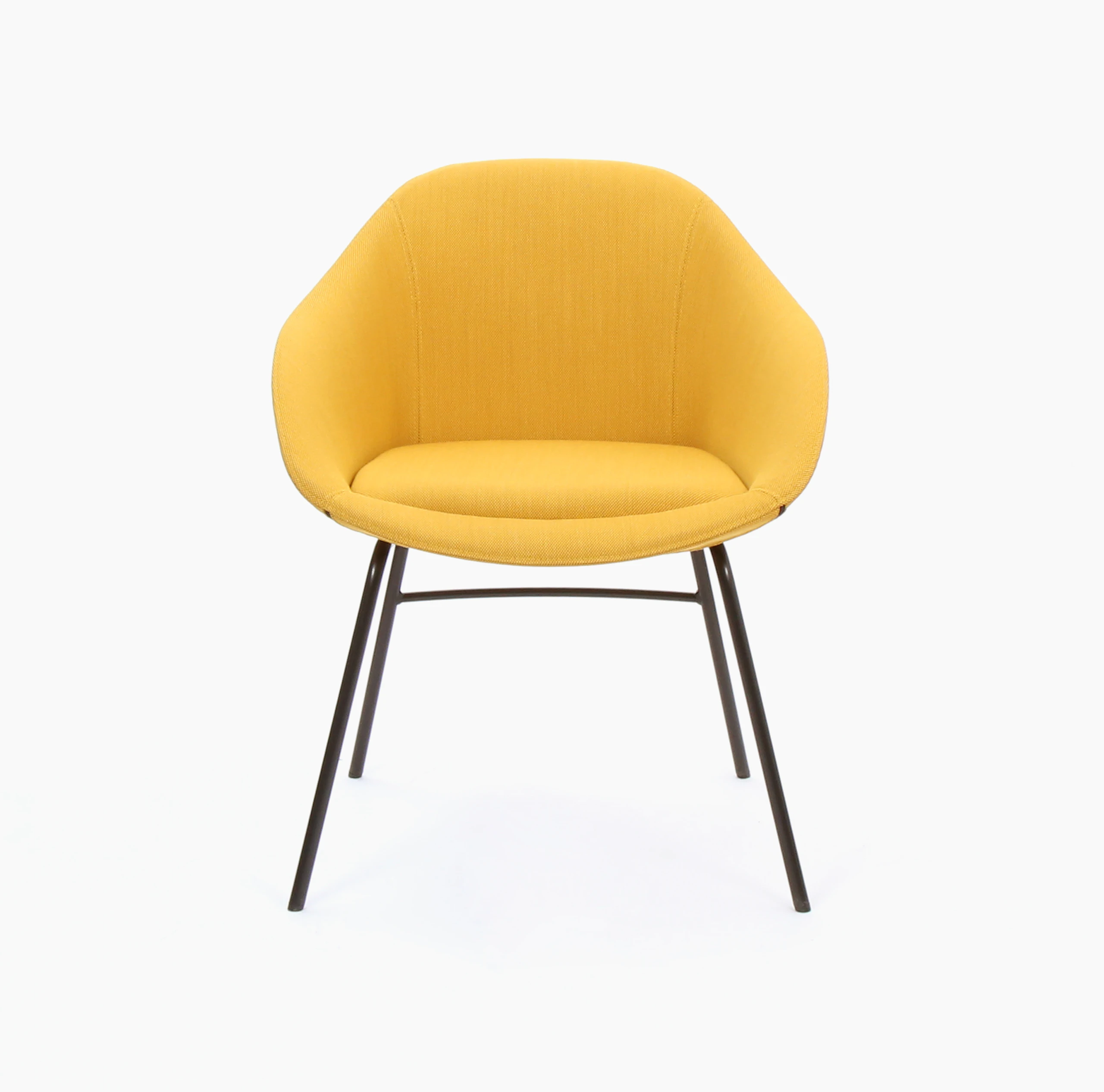 White sweep shot of yellow Always Side Chair with black 4 leg base.