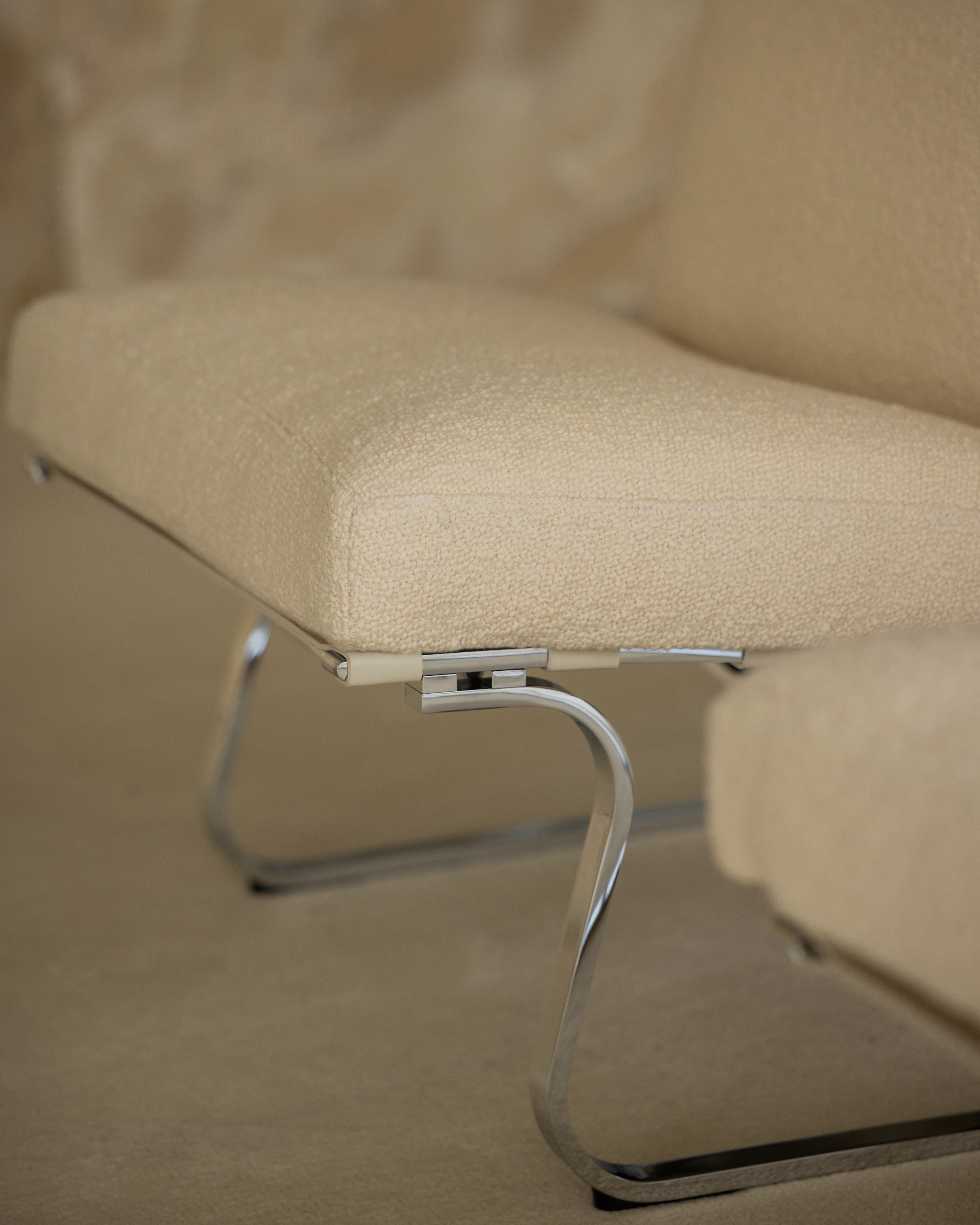 Tugendhat Lounge Chairs in cream upholstery and chrome base at Villa Tugendhat.