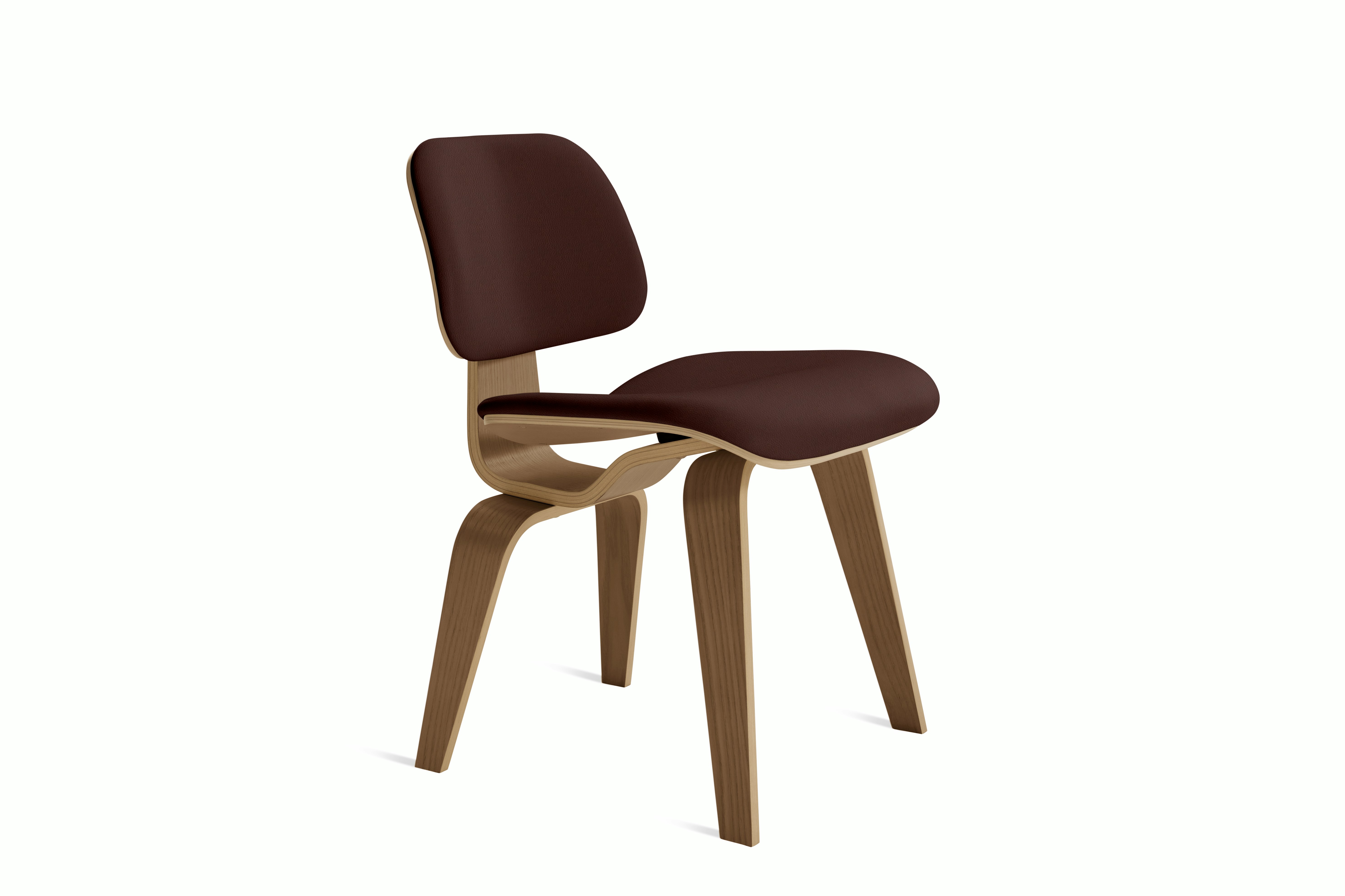Eames Molded Plywood Dining Chair Wood Base (DCW) in Walnut,  Prone Leather,  Mantra