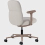 Rear  angle view of a mid-back Asari chair by Herman Miller in light brown with height adjustable arms.