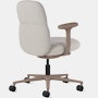 Rear  angle view of a mid-back Asari chair by Herman Miller in light brown with height adjustable arms.
