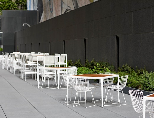 Outdoor Bertoia and Schultz 1966 Collection  Bertoia Side Chair Richard Schultz 1966 Dining Barstool 1966 Dining Table outdoor community shared spaces