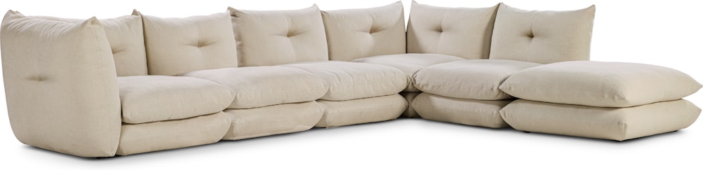 Pillo Sectional -  Right,  Five Seater with Ottoman,  Standard or Deep,  Haven,  Sand
