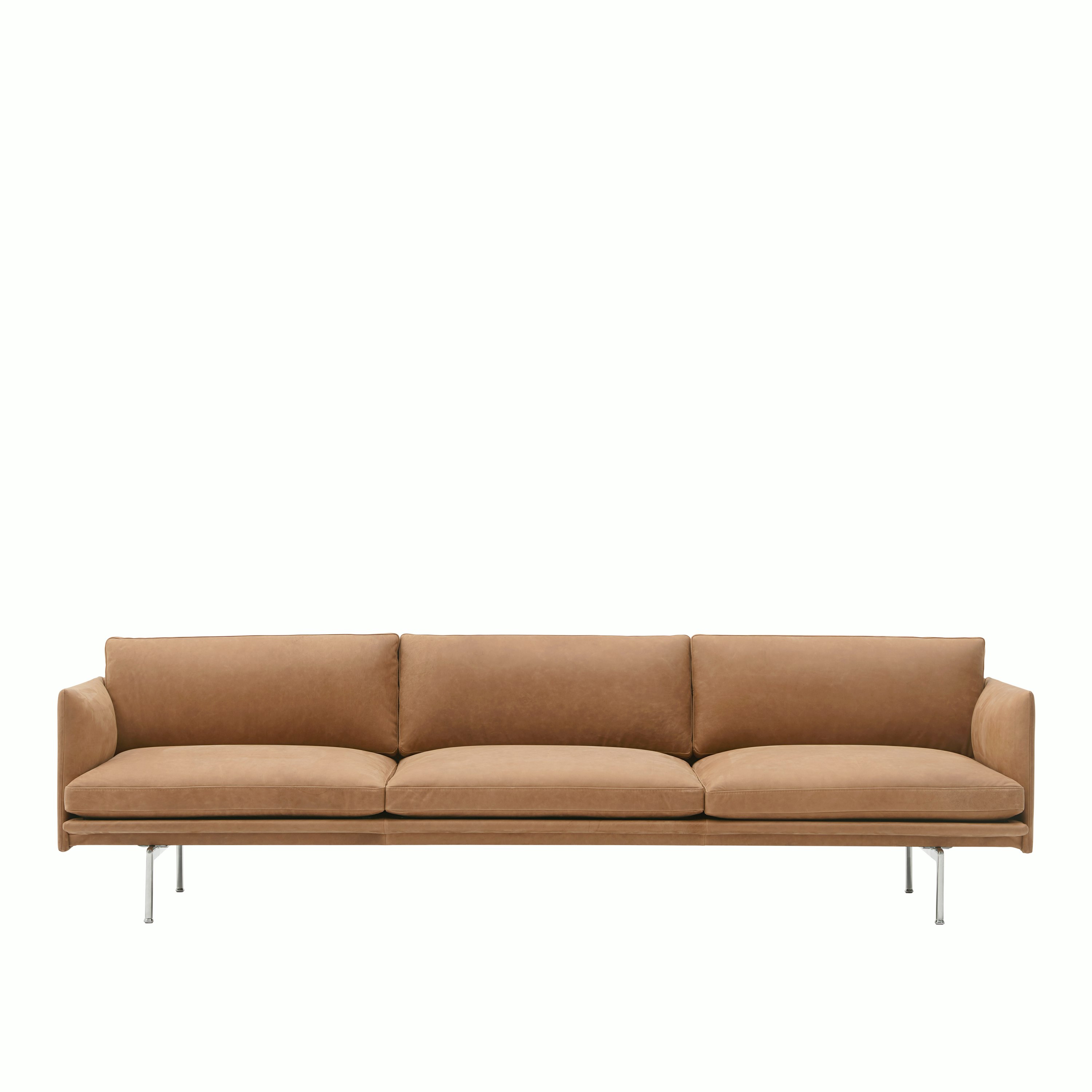 Outline sofa 3 5 seater grace leather camel polished alu muuto