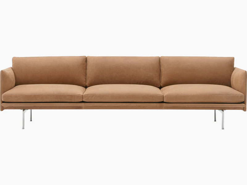 Outline sofa 3 5 seater grace leather camel polished alu muuto