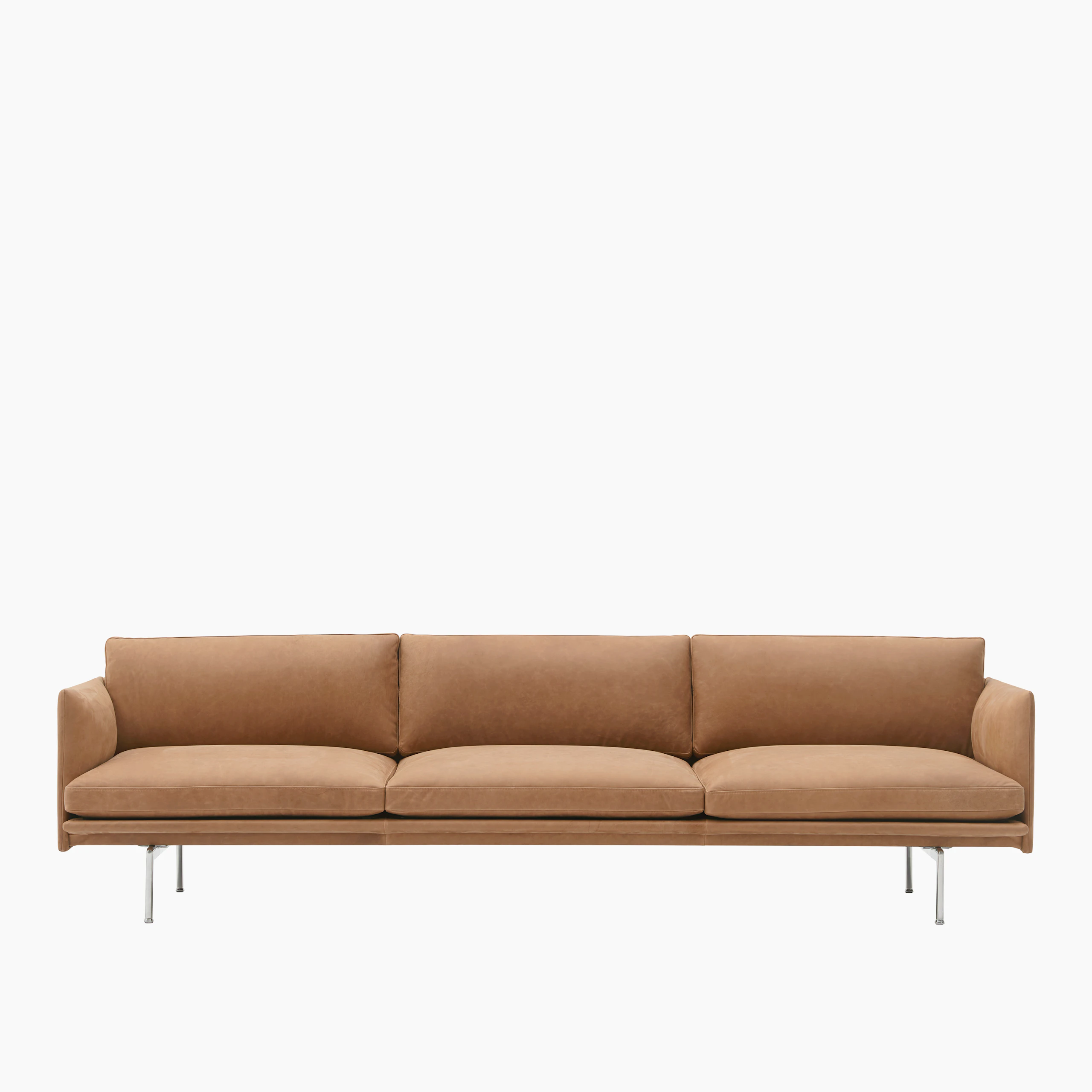 Outline sofa 3 5 seater grace leather camel polished alu muuto