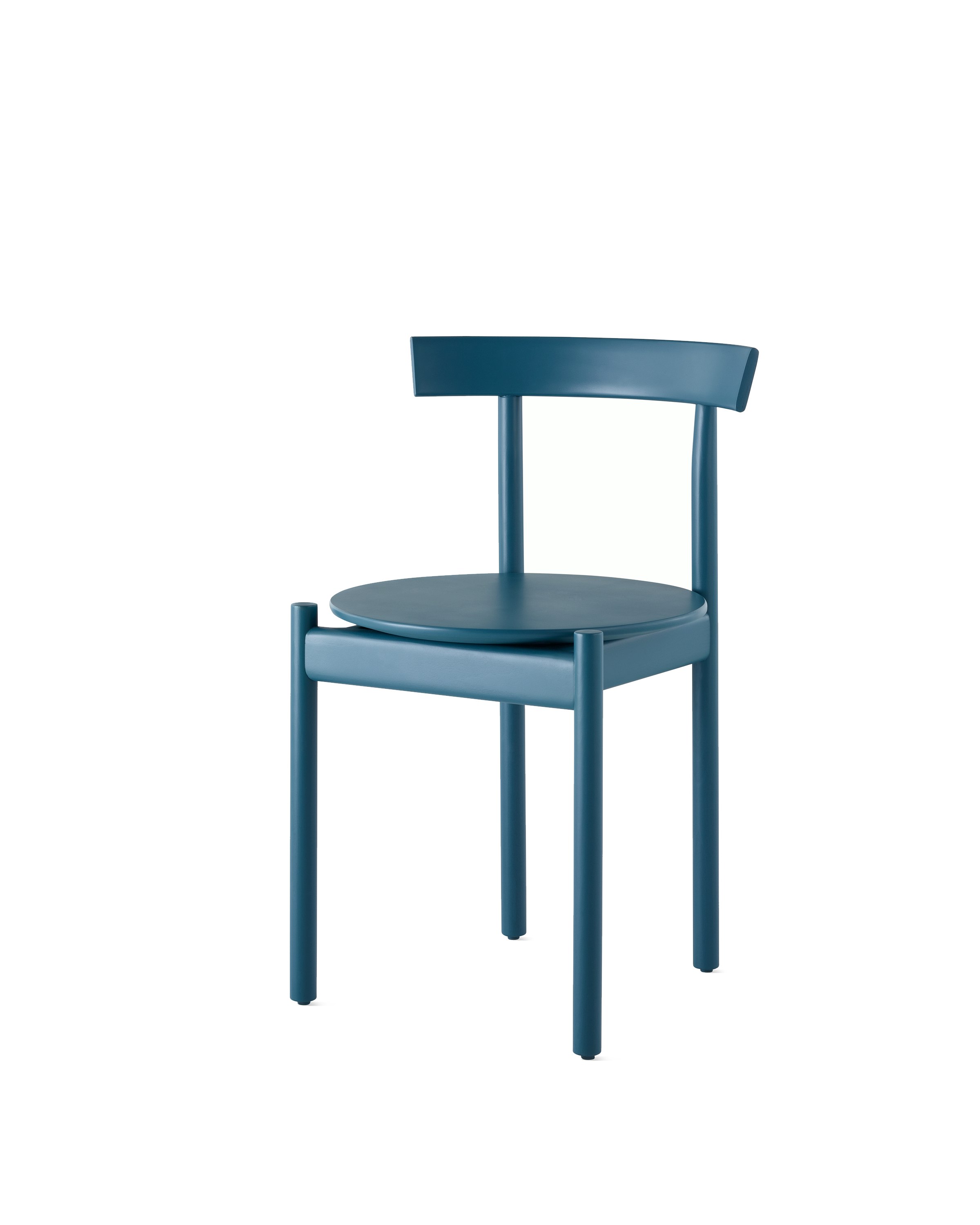 A blue Comma Chair, viewed from the front at an angle.