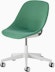 Front angle view of a Zeph chair with no arms in light grey with a light green knit cover