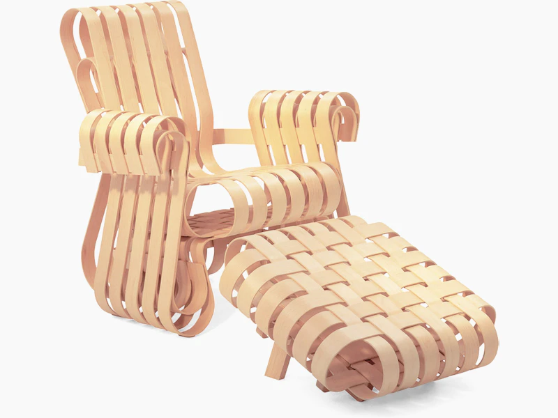 Gehry Power Play Chair and Ottoman - Natural