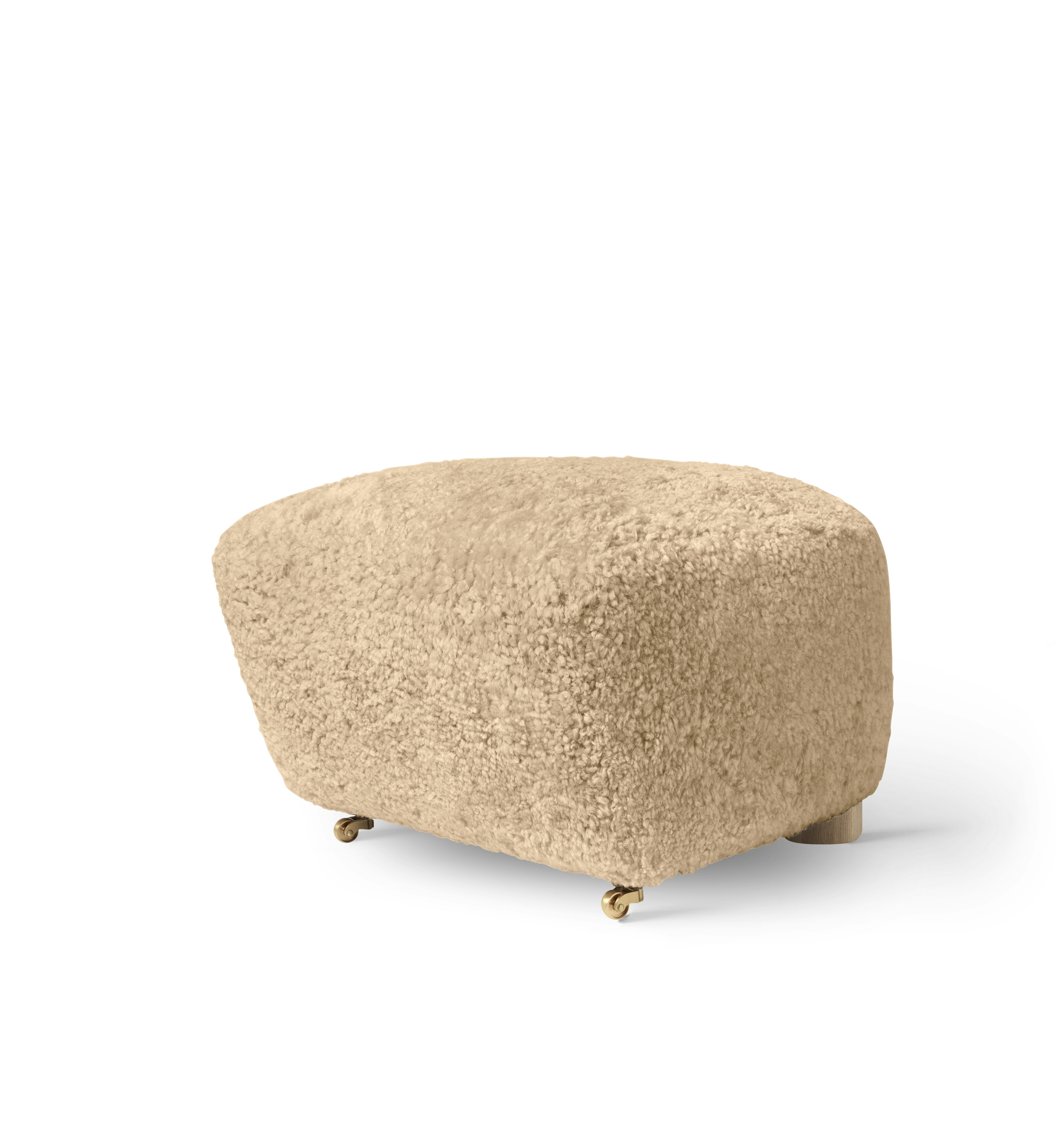 Tired Man Ottoman in Natural Oak,  Sheepskin,  Honey