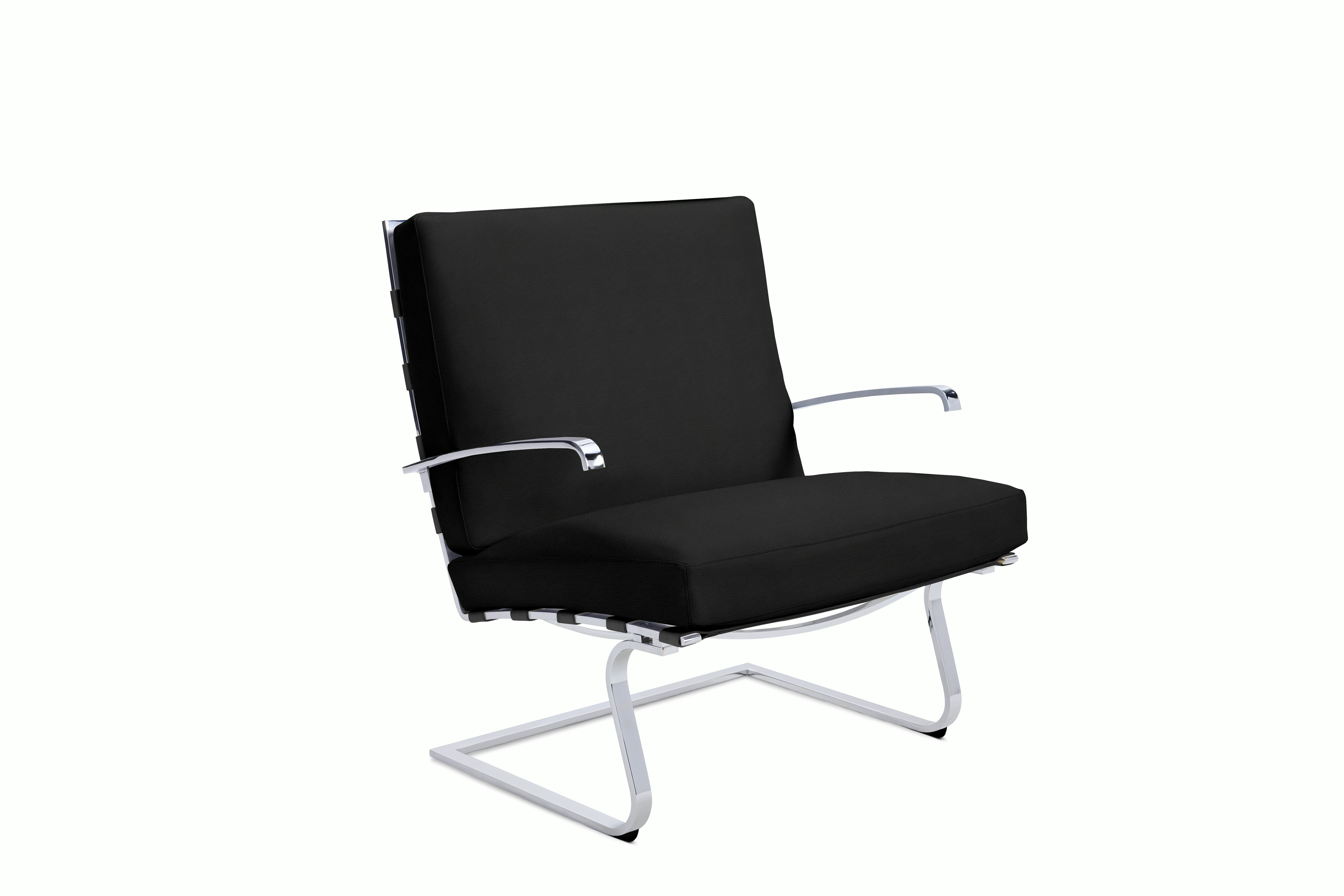 Tugendhat Chair in Sabrina Leather,  Black with belting in Sabrina Leather,  Black and chrome frame