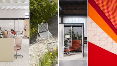 A collage of different spaces - including an interior office, exterior walkway, and a group neighborhood workspace - that represent community, group, and individual settings
