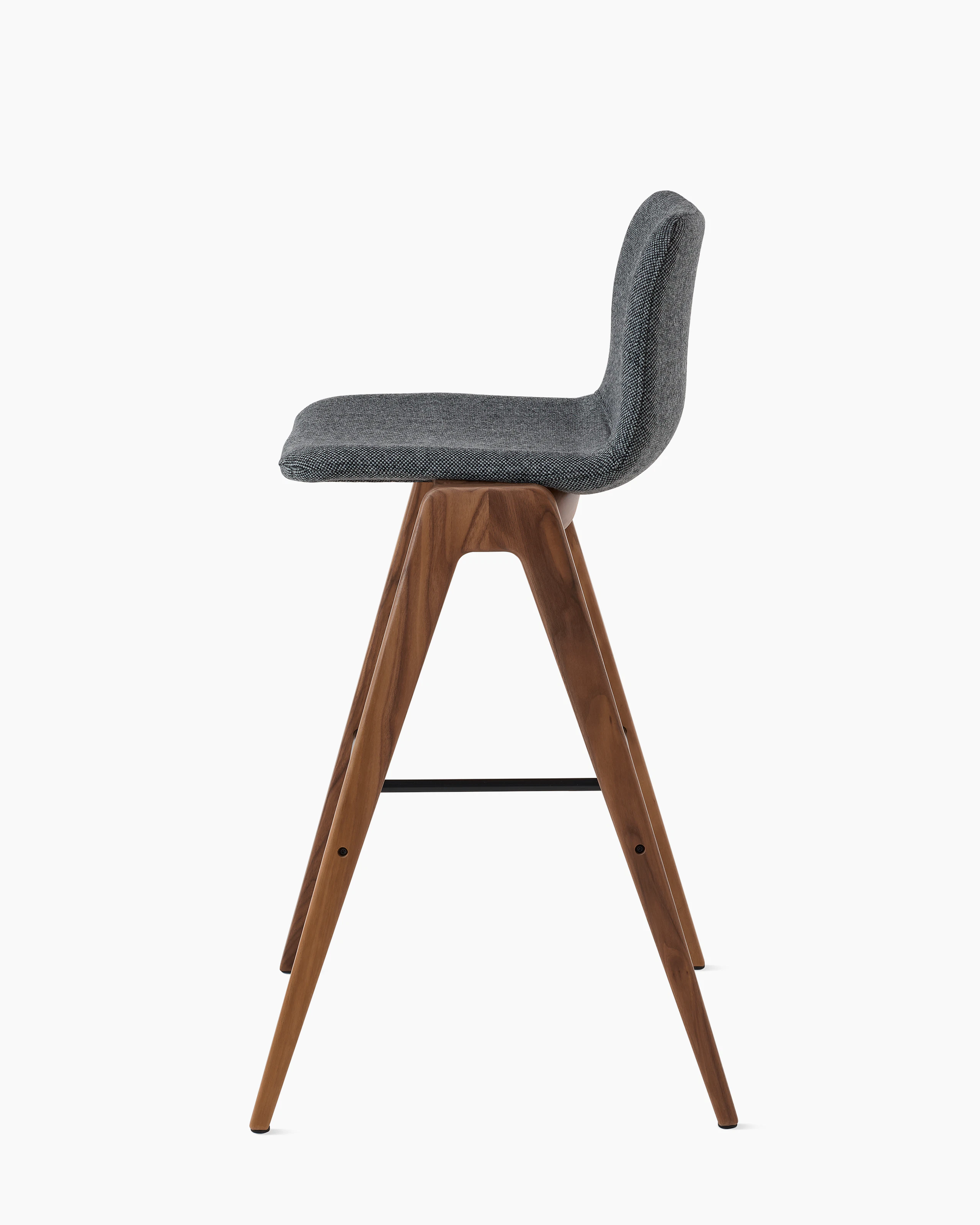 White sweep of Viv wood chair with dark grey fabric and 4 leg walnut base