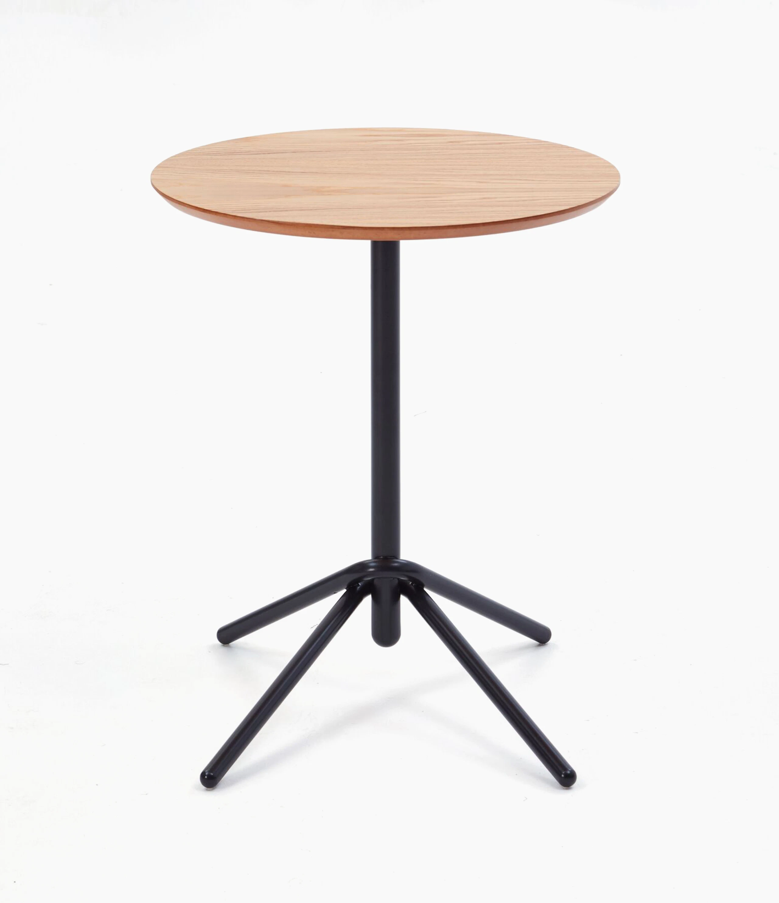 A naughtone rectangular Knot Side Table with an oak veneer top and black base, viewed from the front.