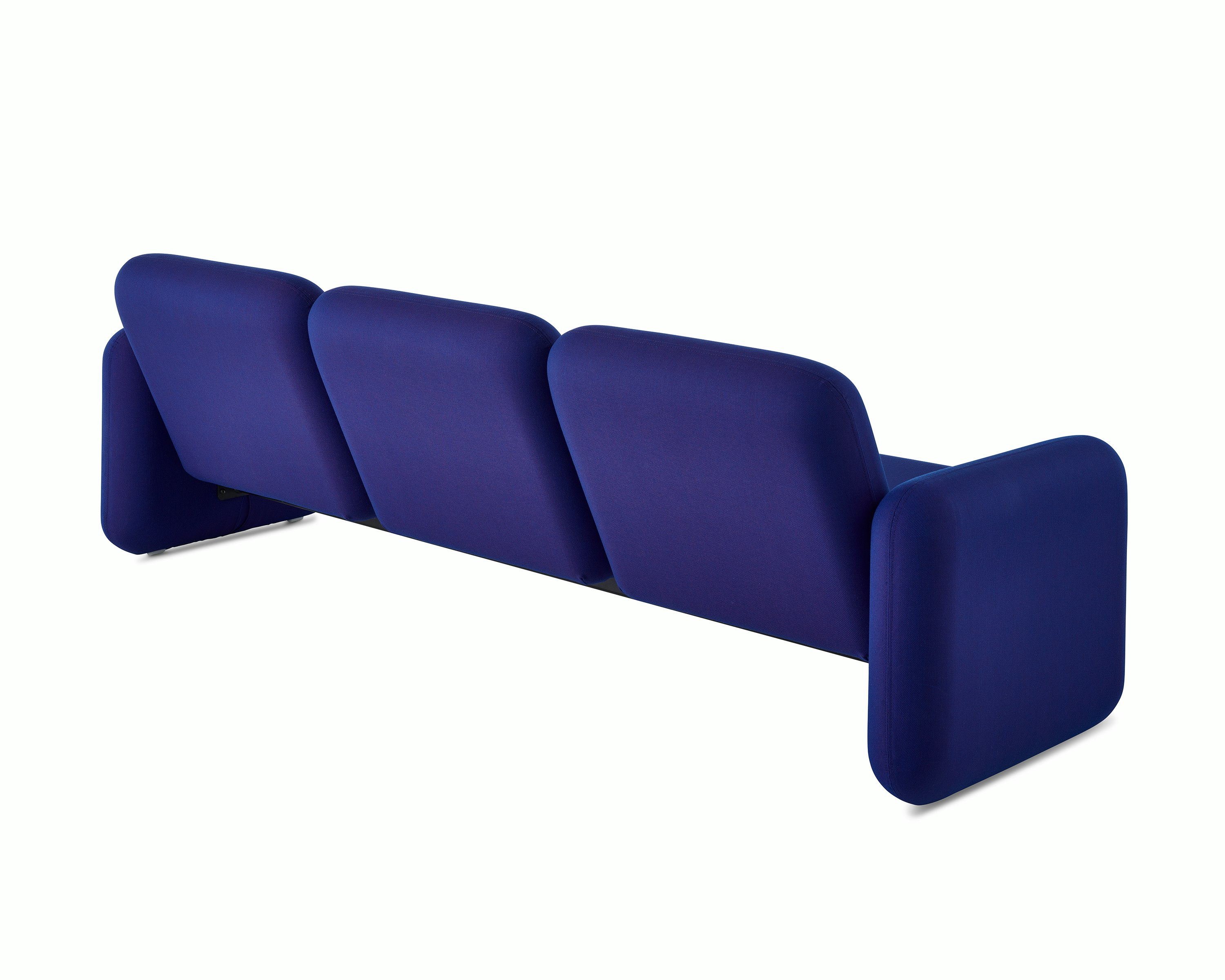 Rear angle view of a Wilkes Modular Sofa Group 3 Seat Sofa in blue.