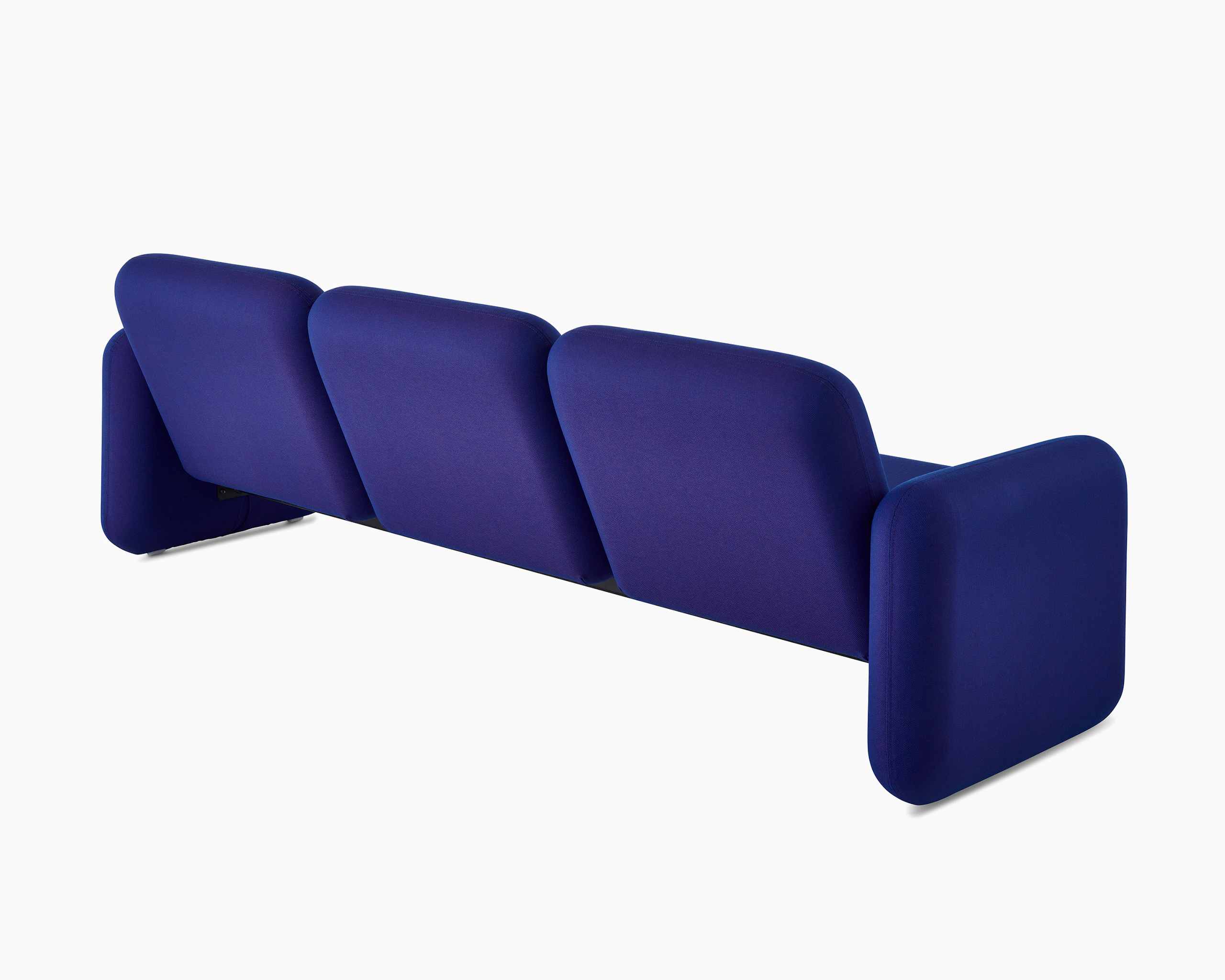 Rear angle view of a Wilkes Modular Sofa Group 3 Seat Sofa in blue.