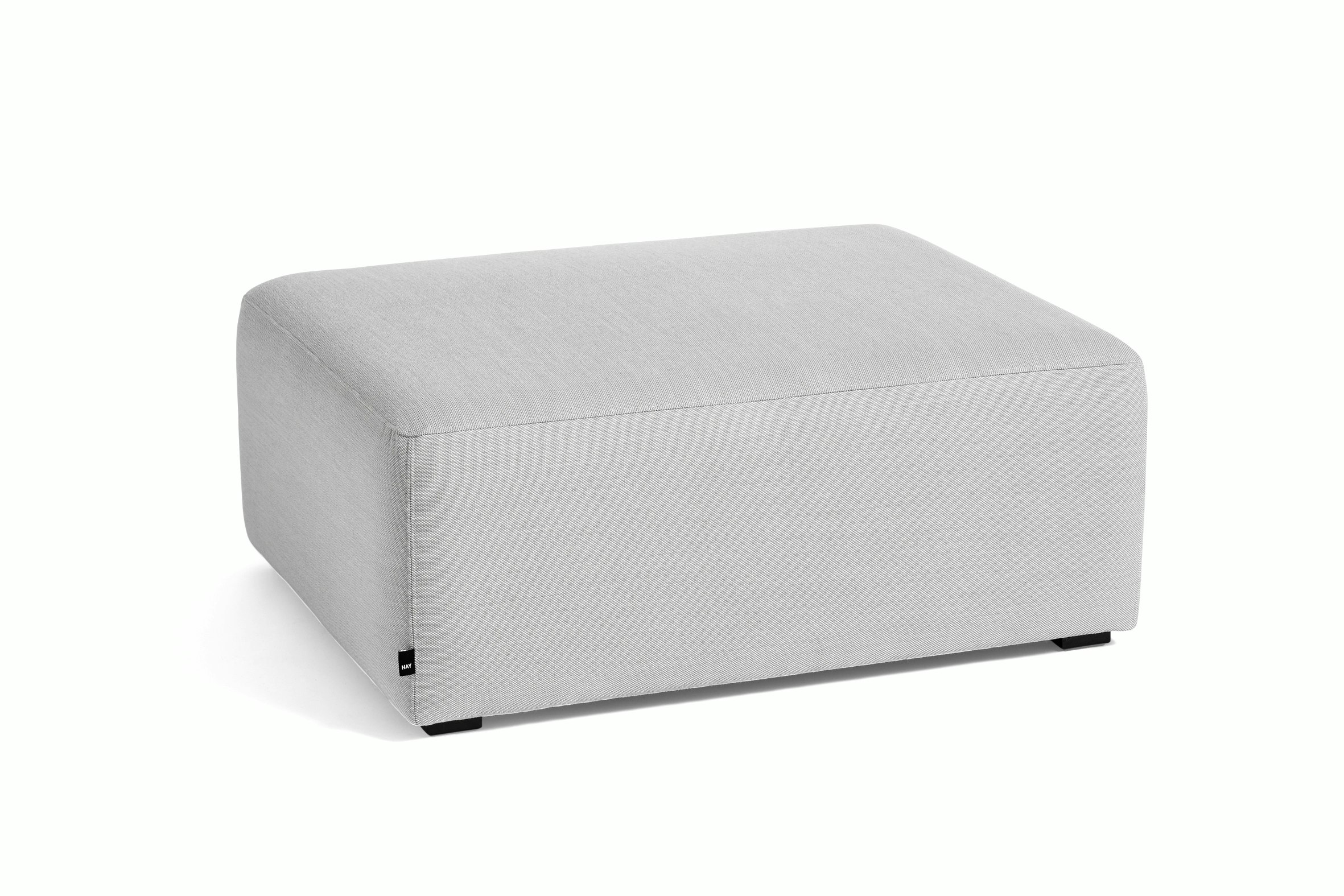 Grey Mags Ottoman, viewed at an angle.