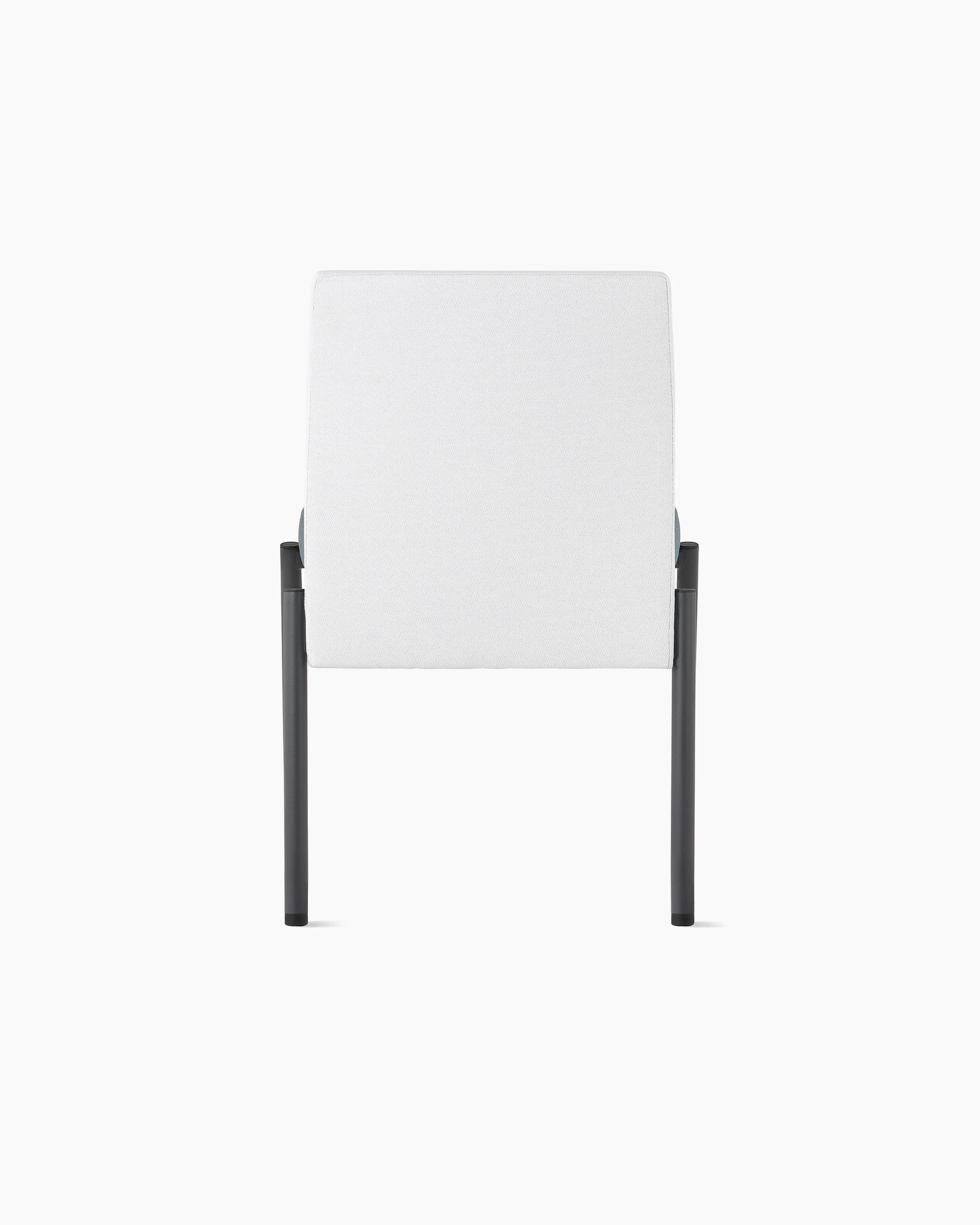 Back view of a Valor Stacking Chair without arms in a white back upholstery and black frame on white sweep.