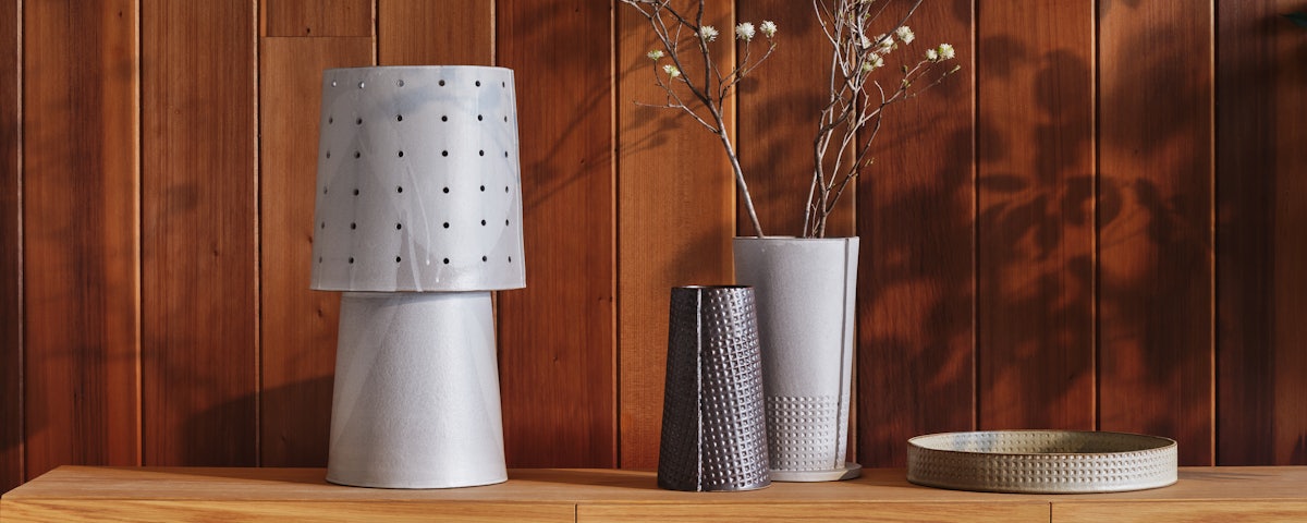 Funnel Table Lamp on a bedroom dresser