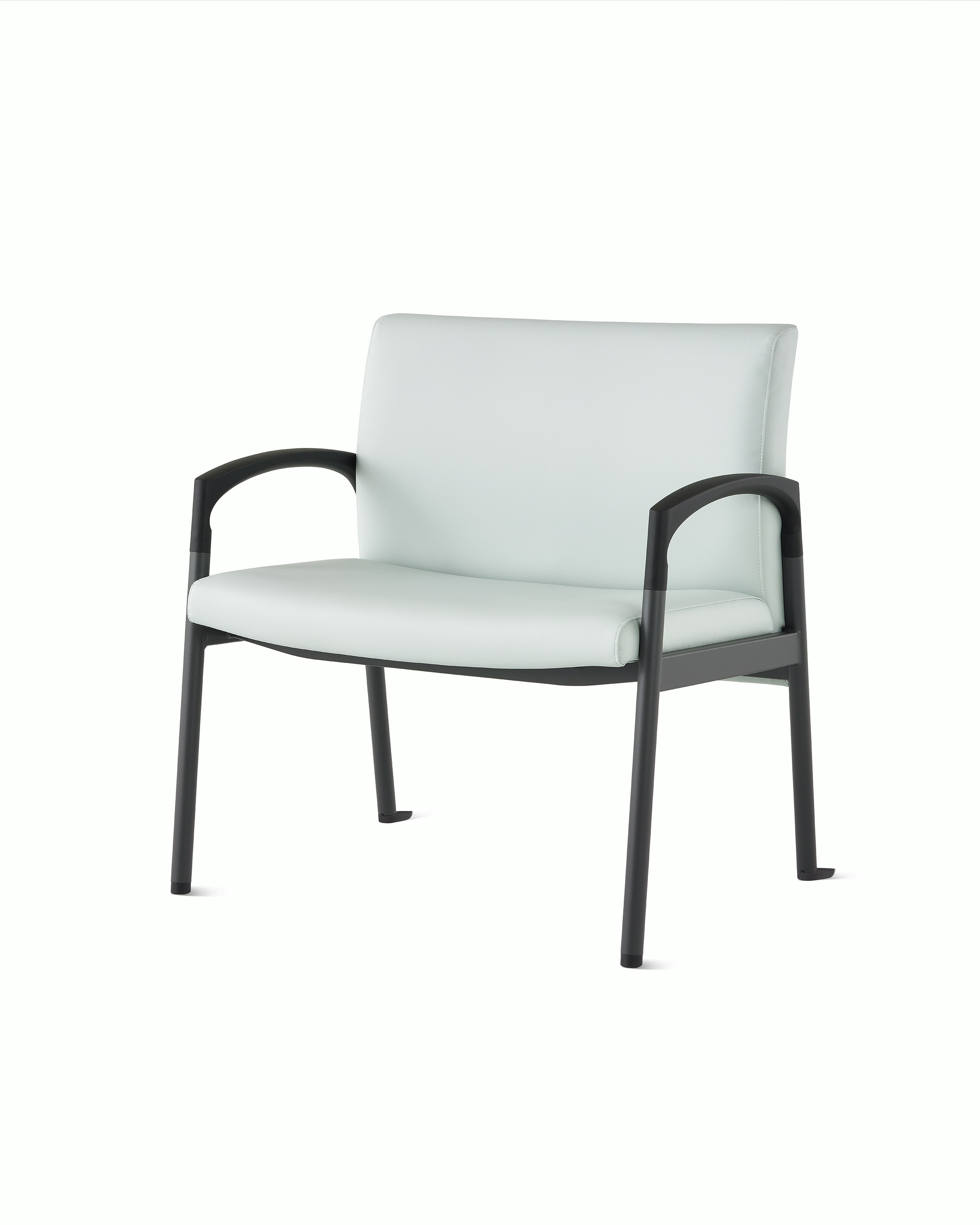 Three-quarter view of a Valor plus-size chair in a light gray upholstery and black frame on white sweep.