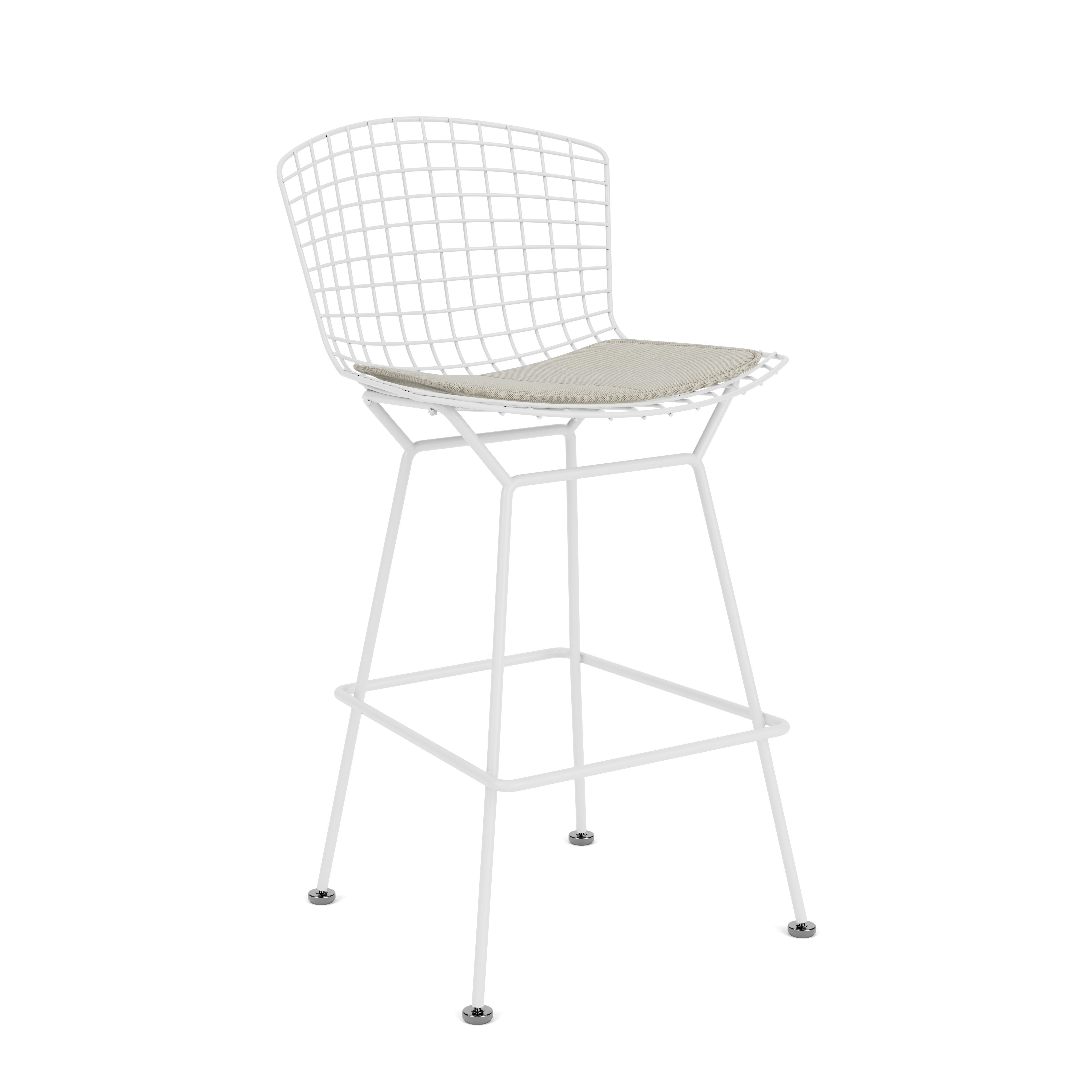 Bertoia Stool - Counter Height, With Seat Pad, White, Crossroad, Almond