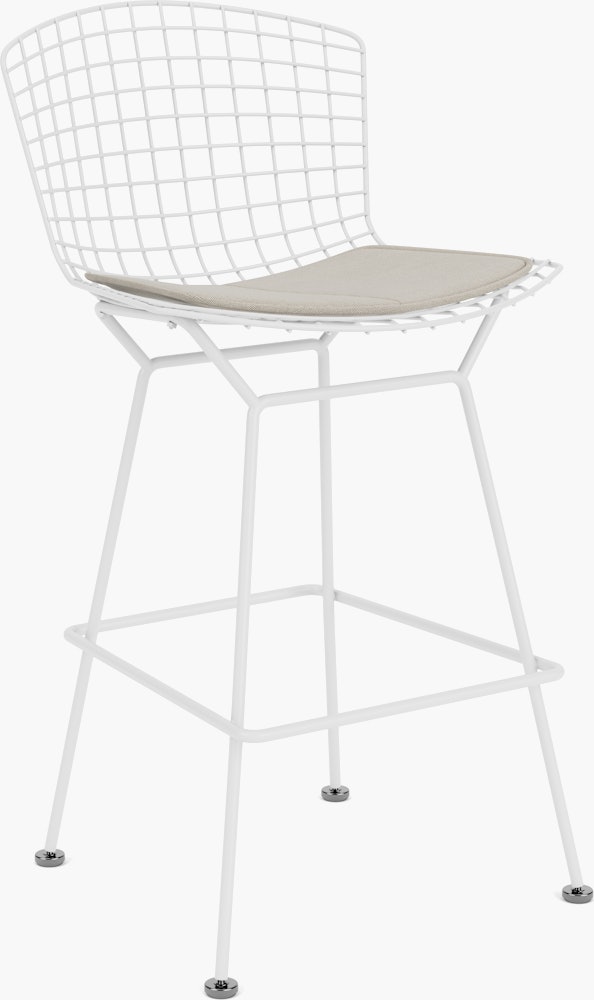 Bertoia Stool - Counter Height, With Seat Pad, White, Crossroad, Almond