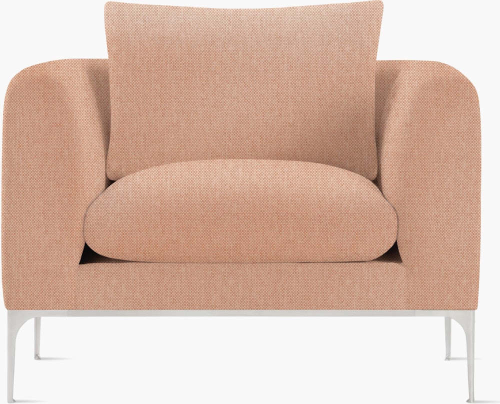 A blush Jonas Armchair with aluminum  viewed from the front