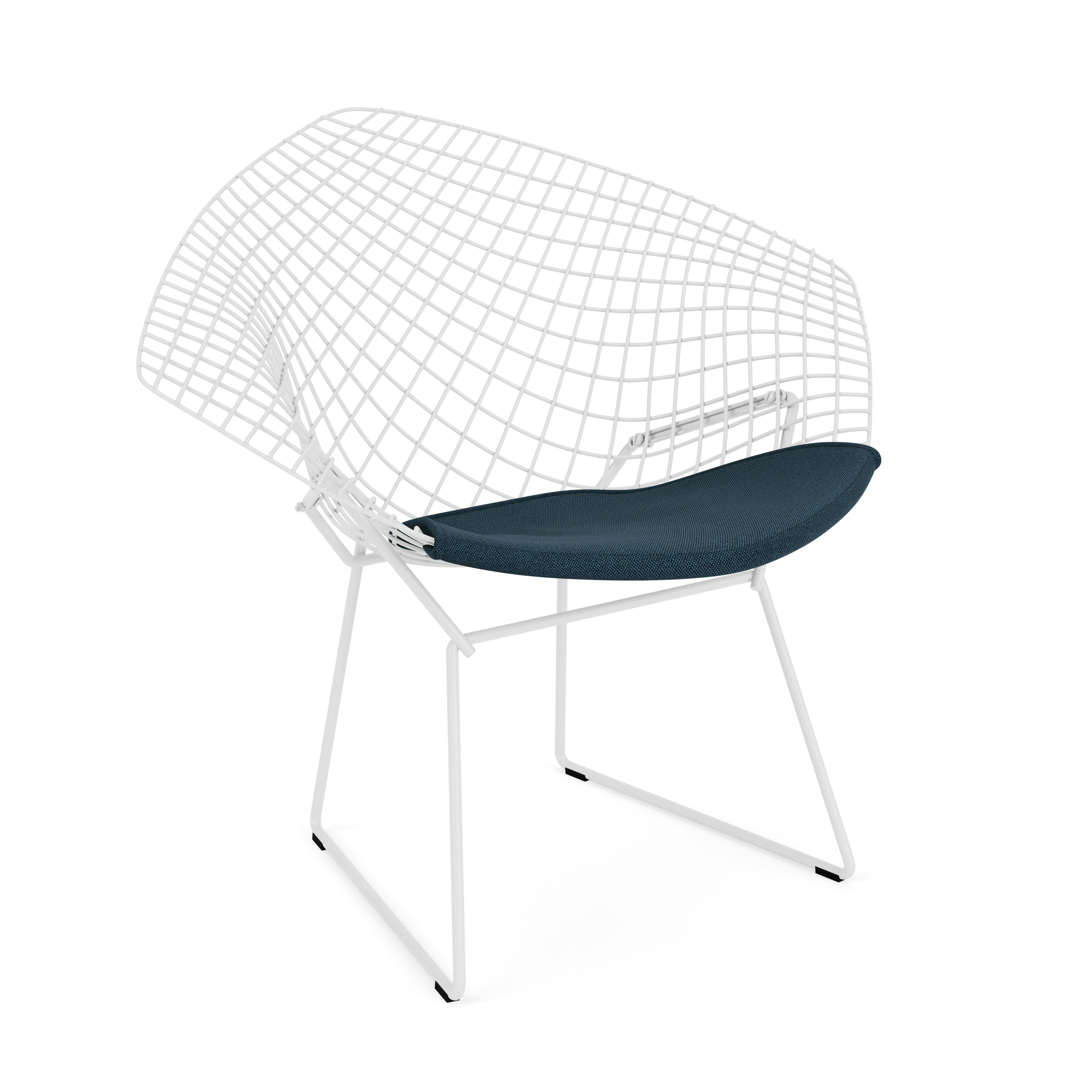 Bertoia Diamond Chair, White, Seat Pad, Hourglass, Indigo