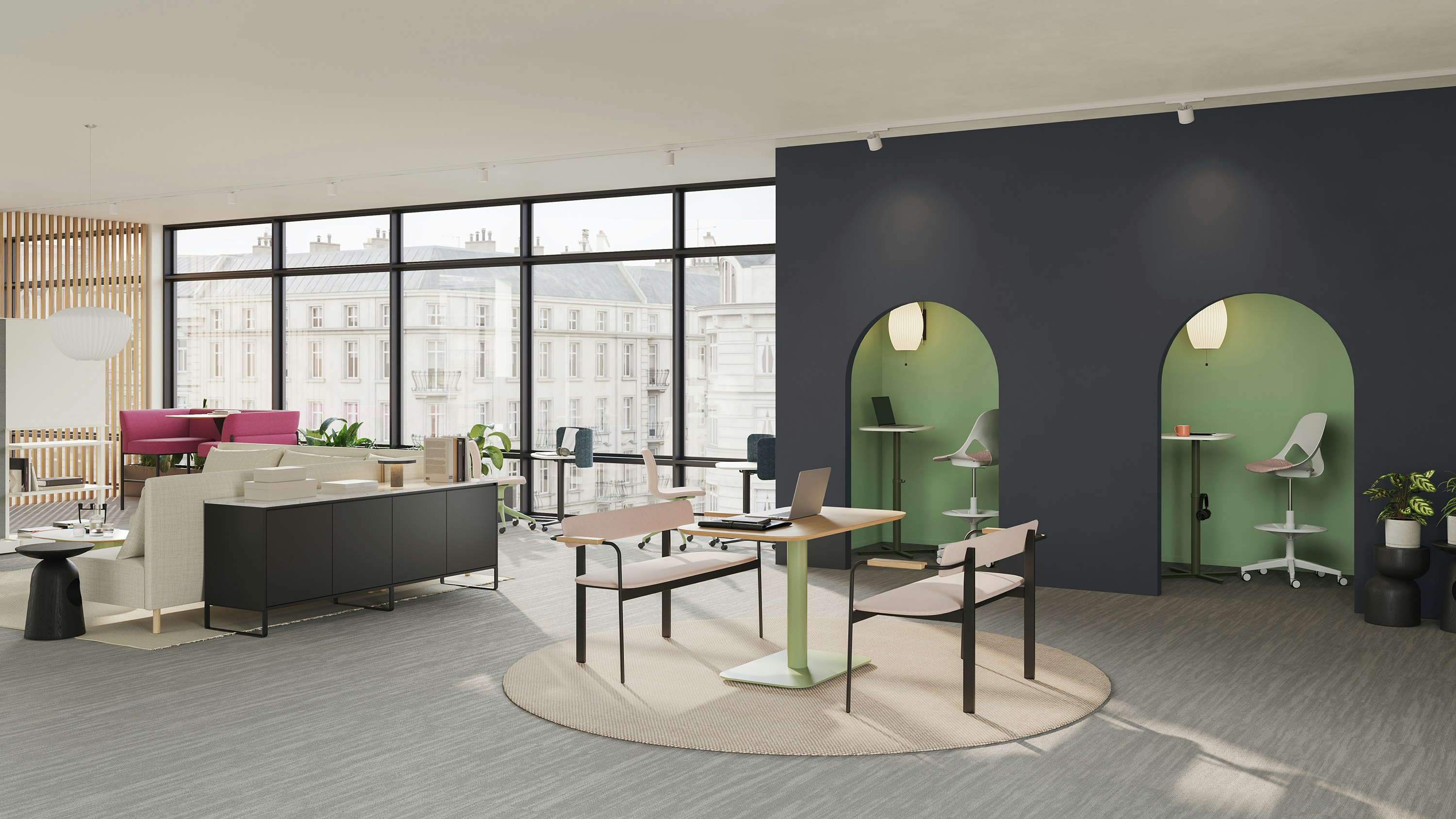 A selection of large Passport Work Tables are featured in an individual focus setting.