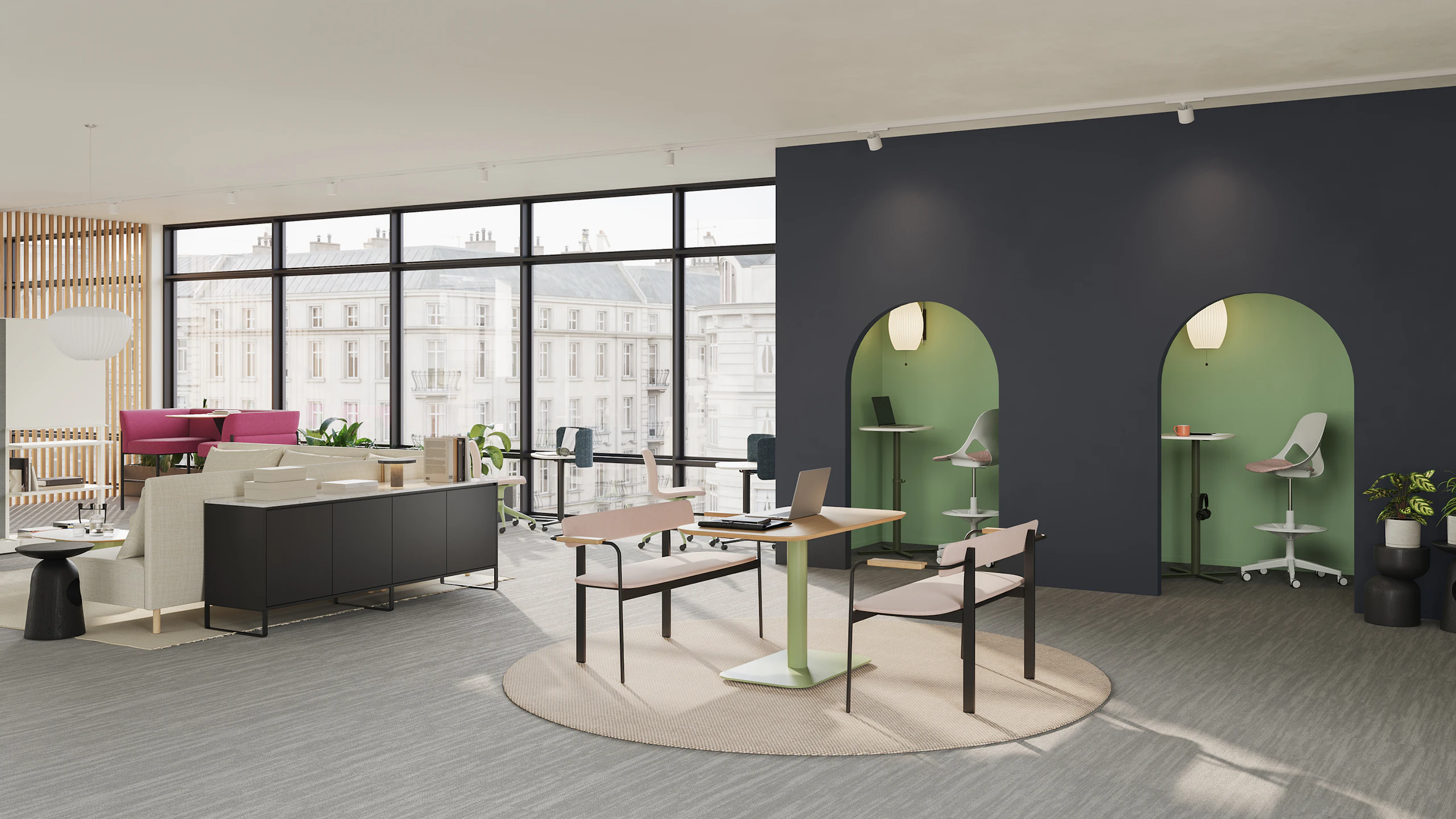 A selection of large Passport Work Tables are featured in an individual focus setting.