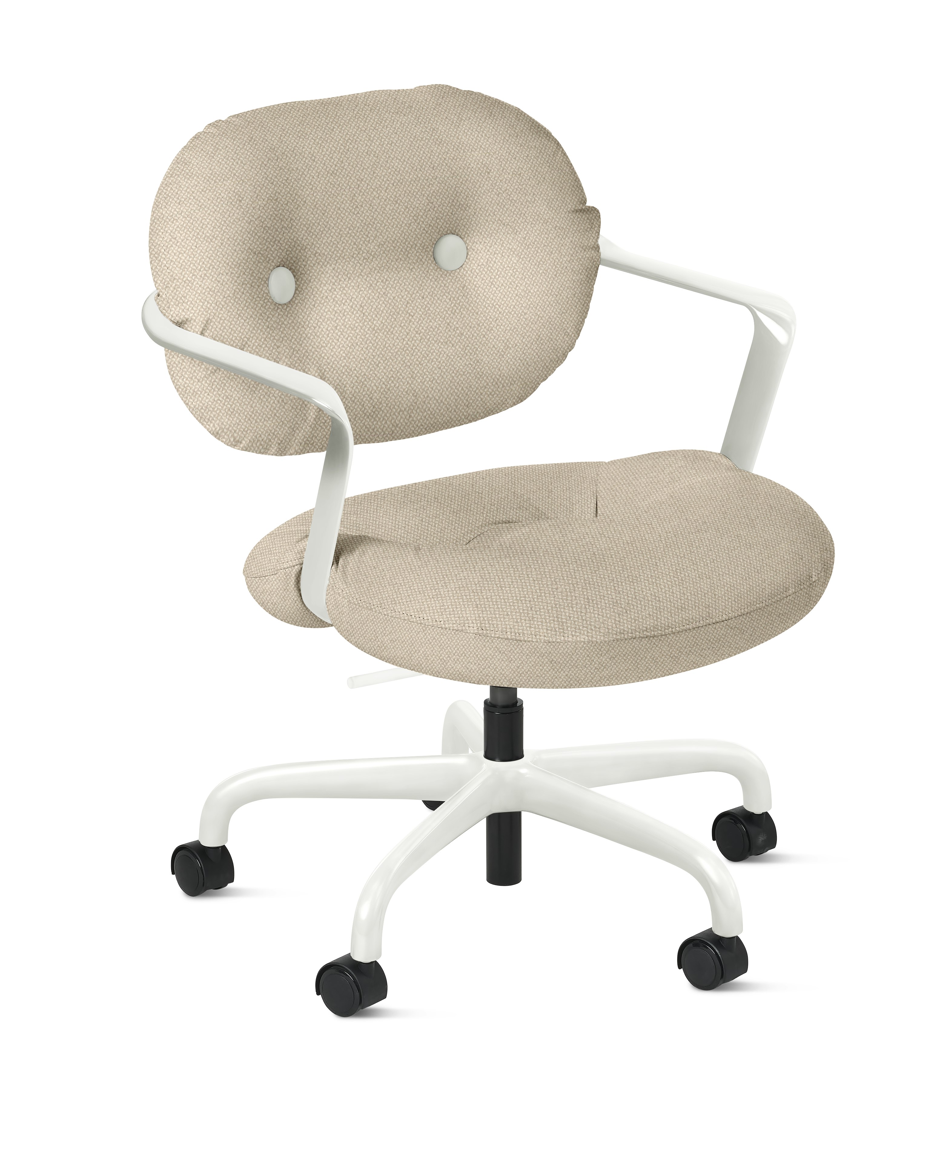 Morrison Hannah Task Chair - With Arms,  Hourglass,  Sandbar,  White,  Soft Caster FSC Certified