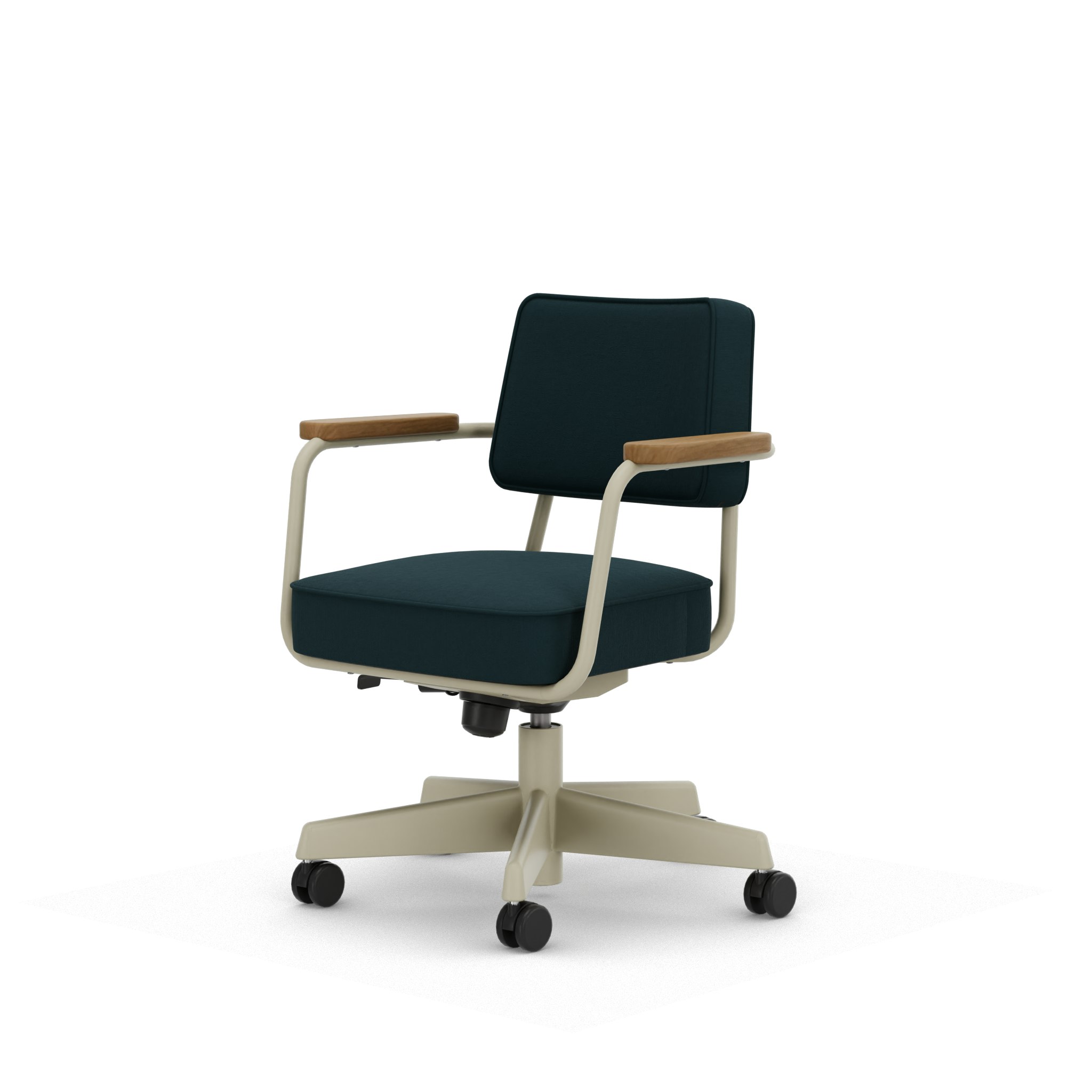 Fauteuil Direction Pivotant - Volo,   Teal Blue,   Blanc Colombe,   Natural Oak,   Hard Castor