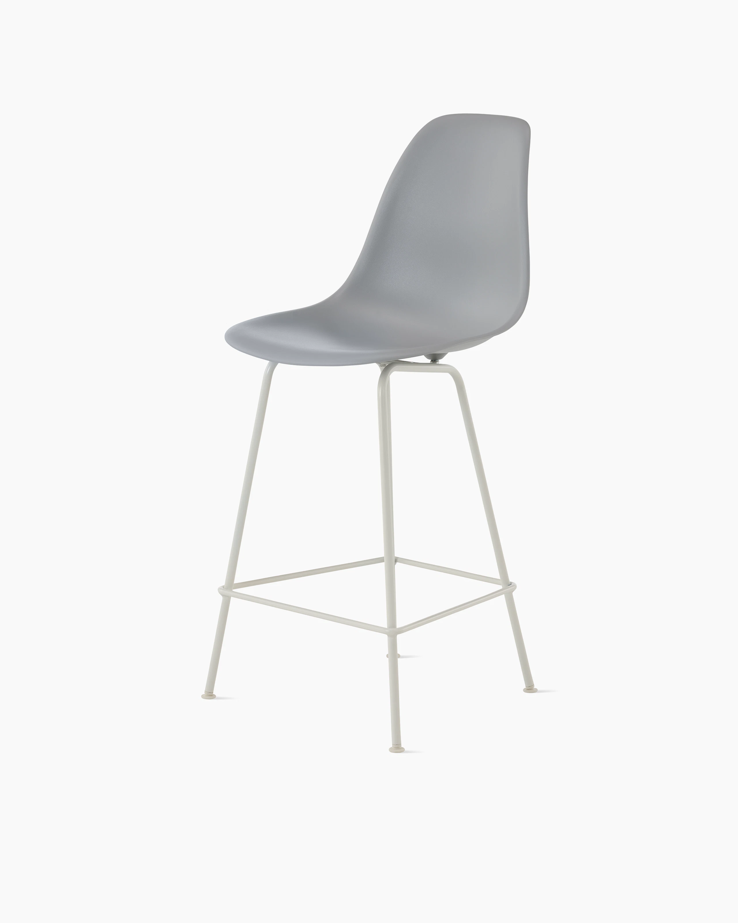 Front angle of light grey plastic shell stool on 4 leg base.