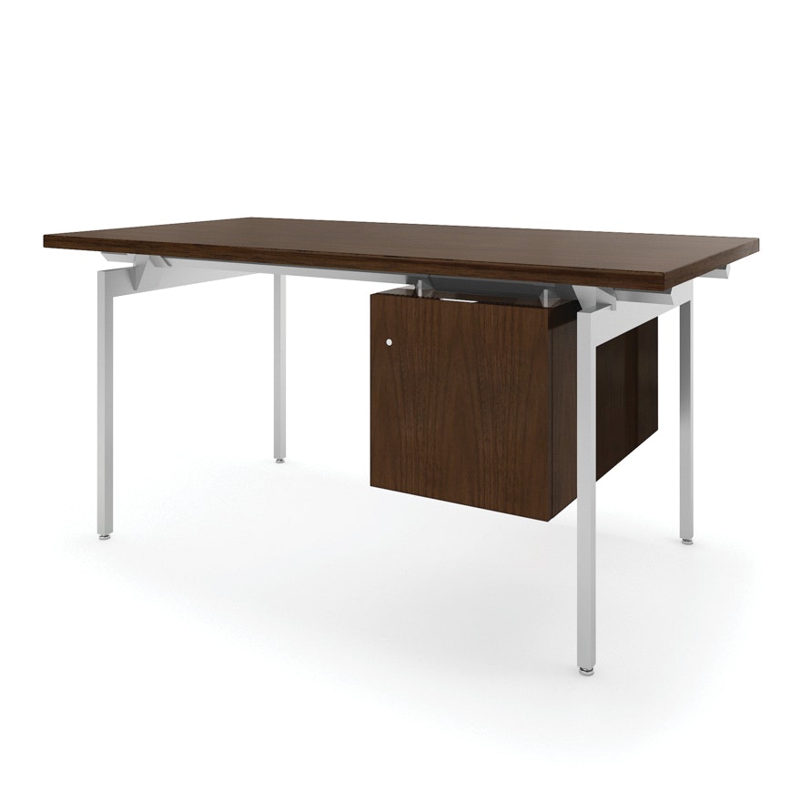Antenna Desk with Storage, Light Walnut, Veneer, Silver