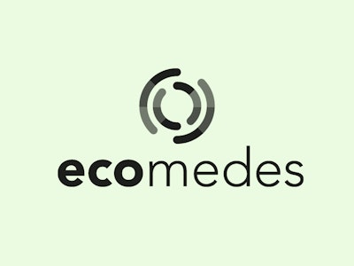 The Ecomedes logo on a mint colored background.