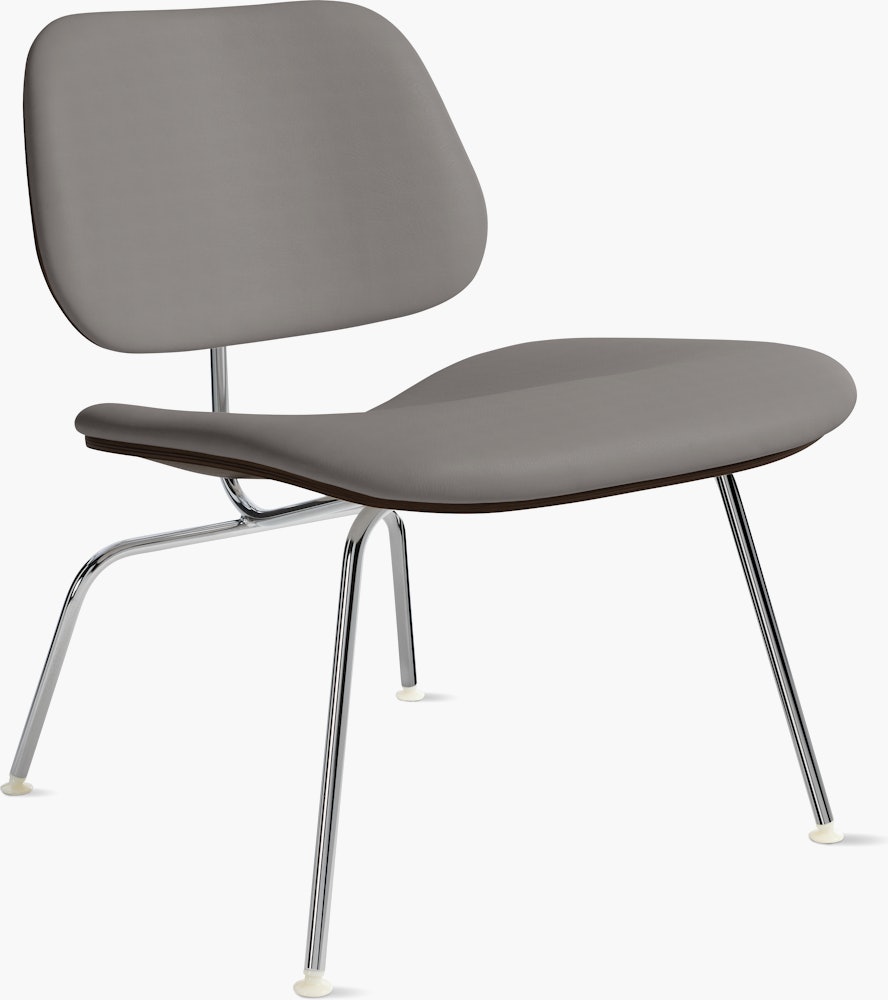Eames Molded Plywood Lounge Chair Metal Base (LCM) - Upholstered,  Ebony,  Prone Leather,  Script,  Chrome
