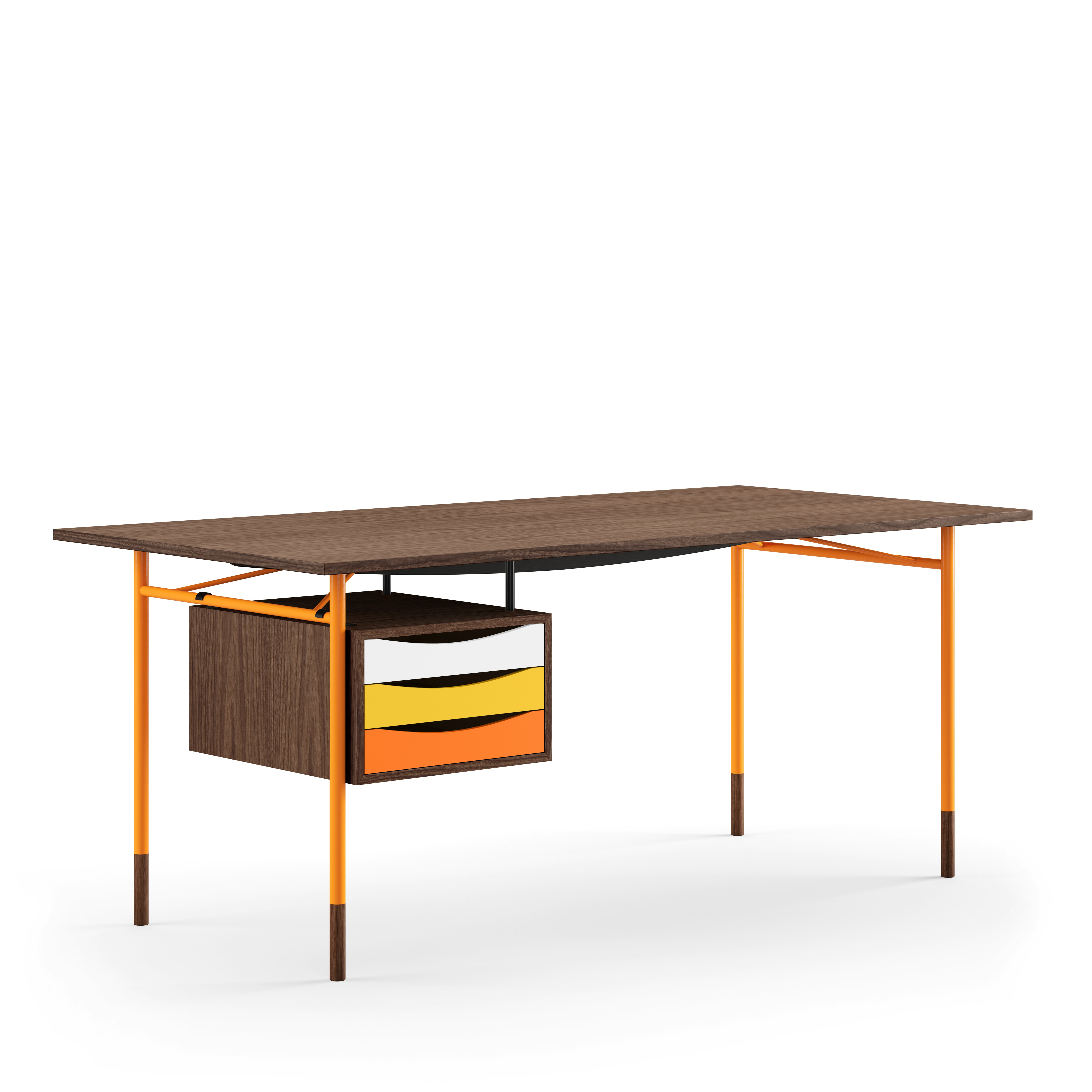 Nyhavn Desk - Walnut, Orange, Warm Drawer