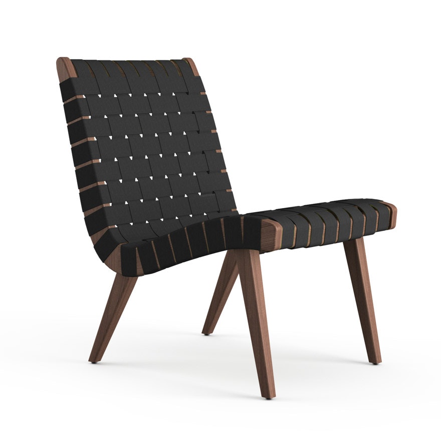 Risom Lounge Chair - Armless, Charcoal Sunbrella, Light Walnut