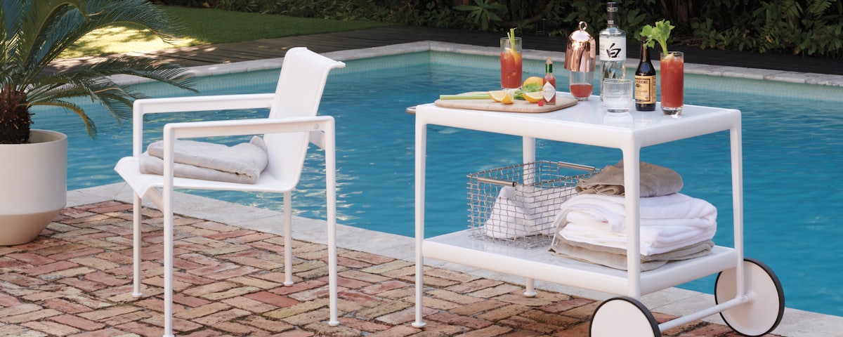 1966 Collection Porcelain Serving Cart at a poolside setting