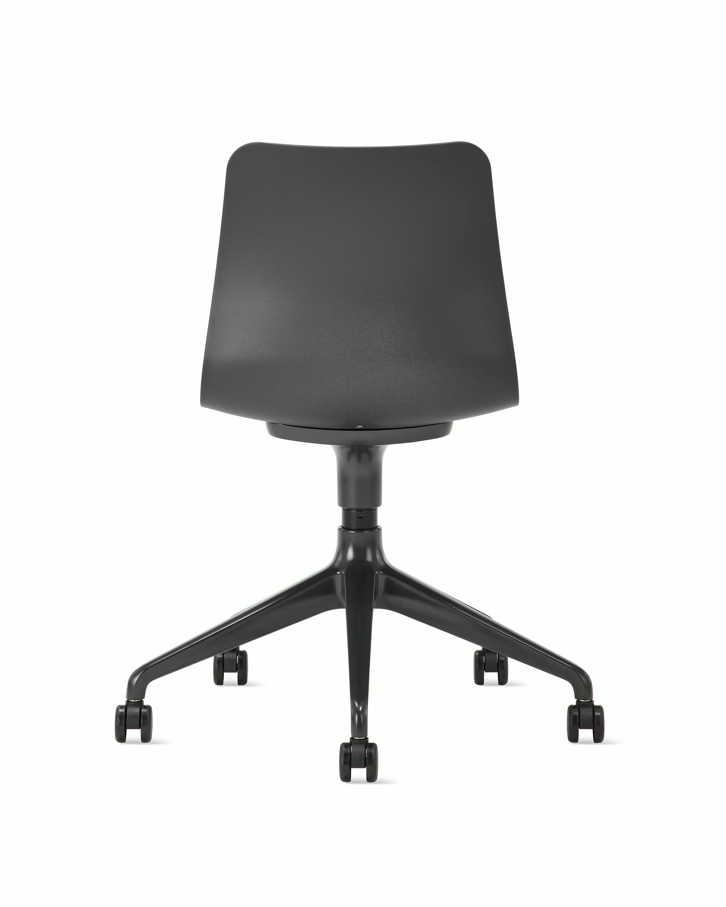 Whitesweep shot of a black grey Polly chair on a black 5 star base.