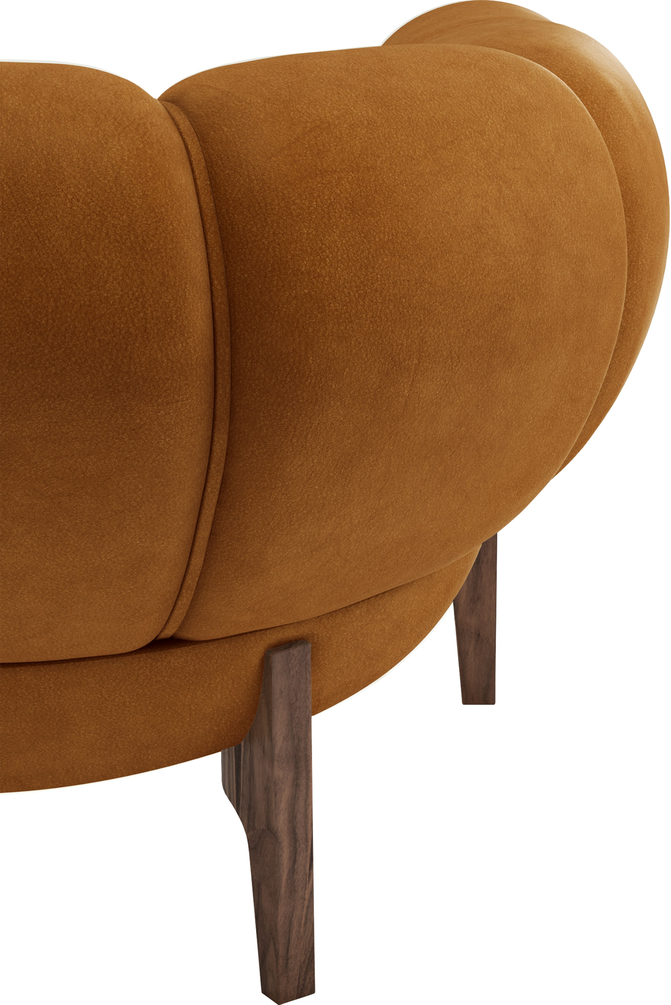 Croissant Sofa in Cuoio Chamois Leather and Oiled Walnut frame