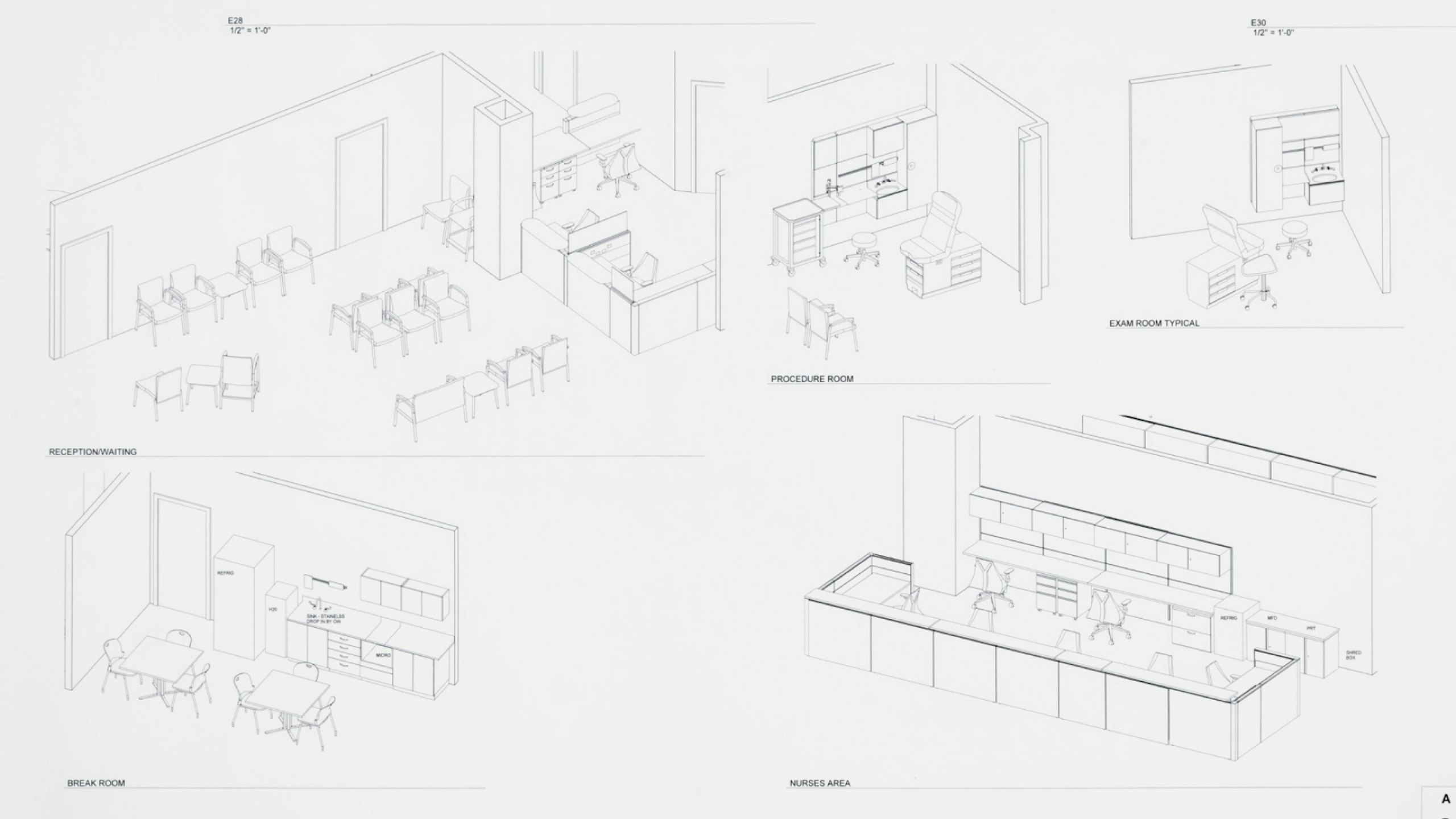 A black and white illustration of room layouts representing planning for resilience in healthcare facilities