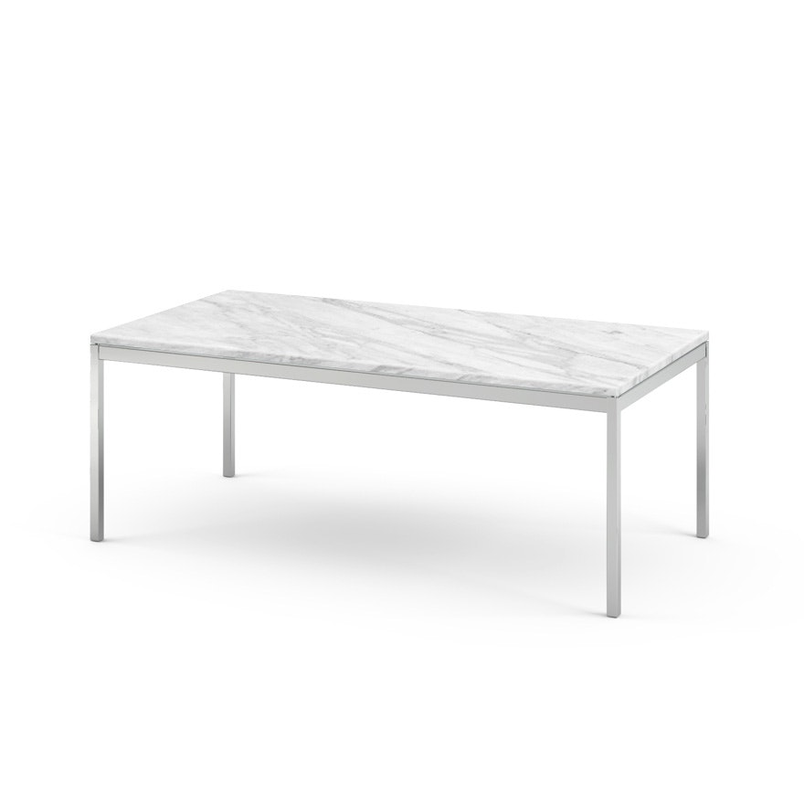 Florence Knoll Rectangular Coffee Table - 45 X 22, 17, Satin Cararra, Polished Chrome