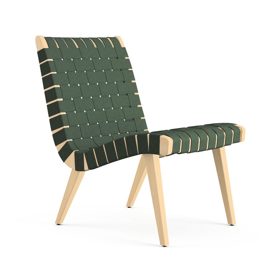 Risom Lounge Chair - Armless, Forest Green Cotton, Clear Maple