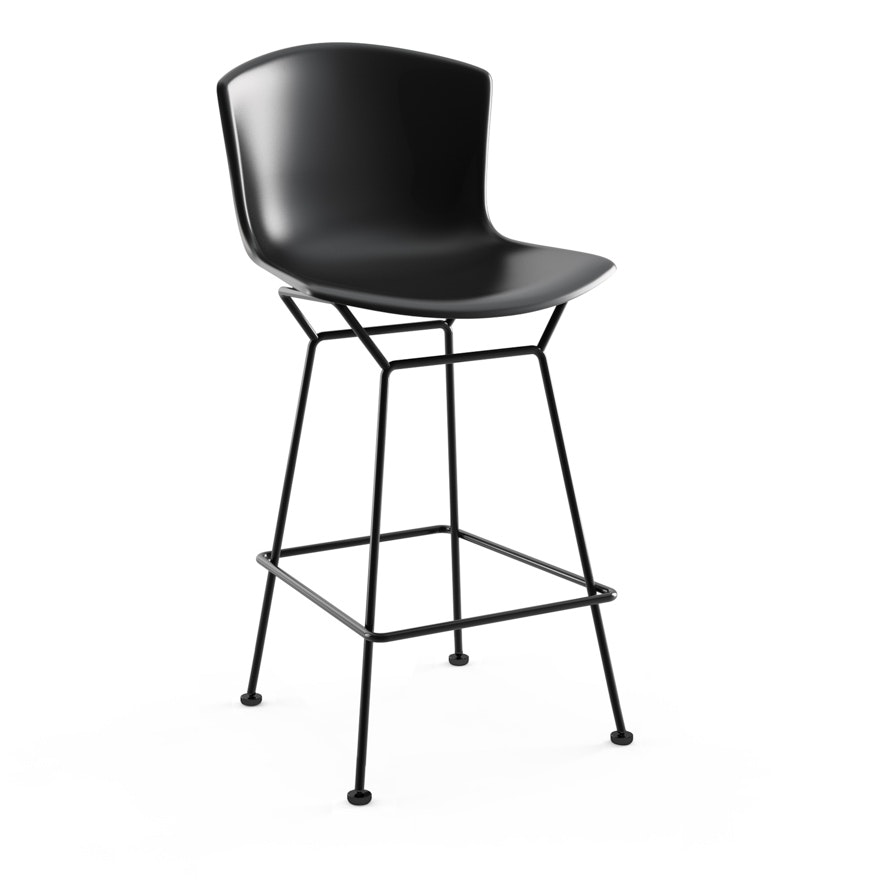 Bertoia Molded Shell Counter Stool, Black Shell, Black Frame